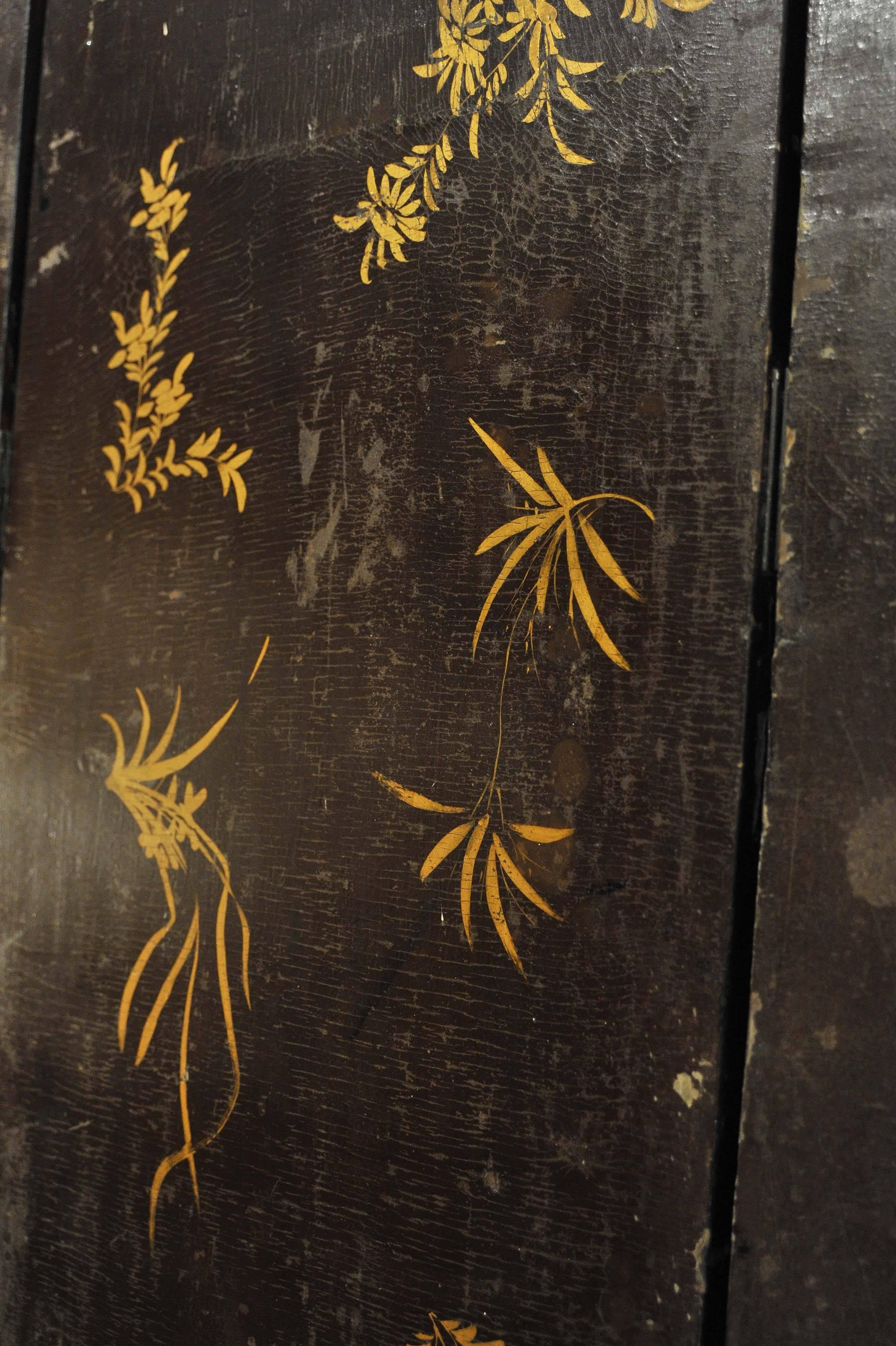 19th Century Six-Paneled Black Lacquered Chinese Screen 4