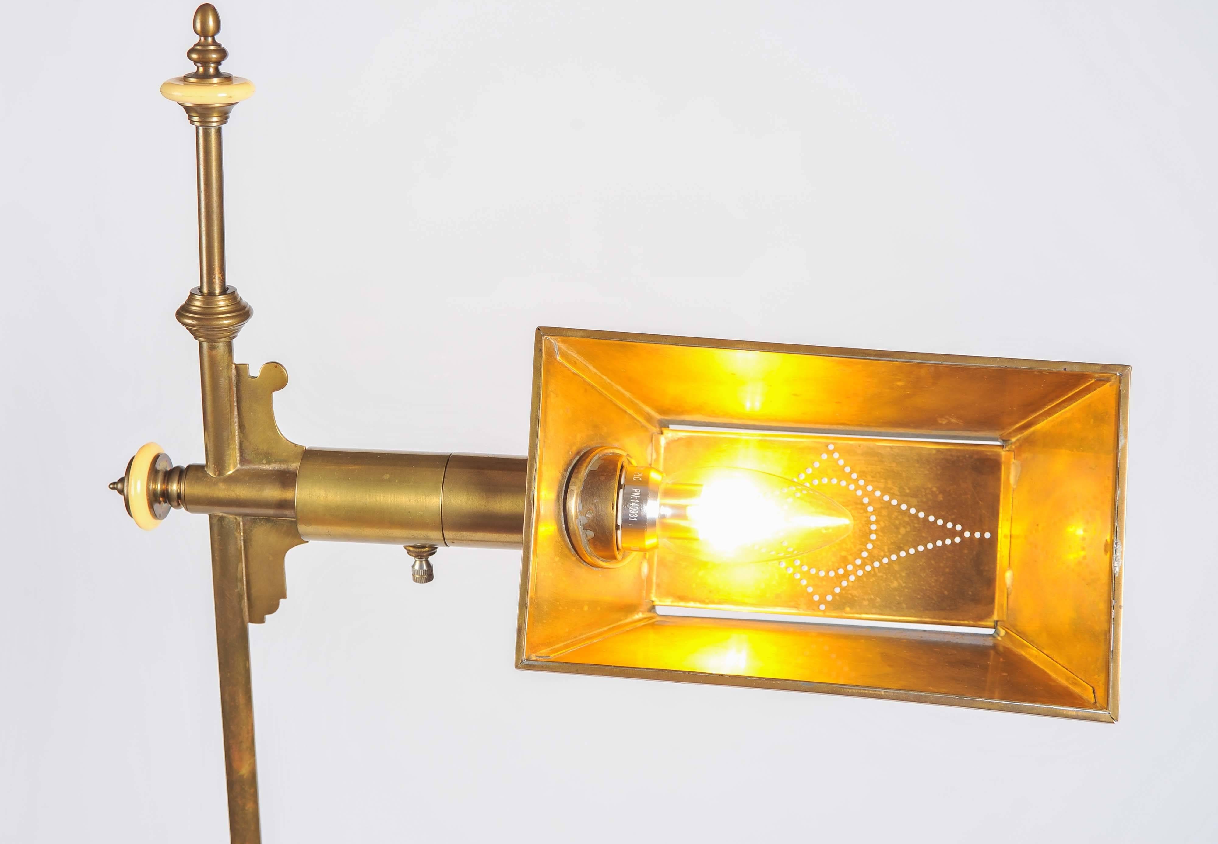 Late 20th Century Brass Floor Lamp by Chapman with painted toleware shade