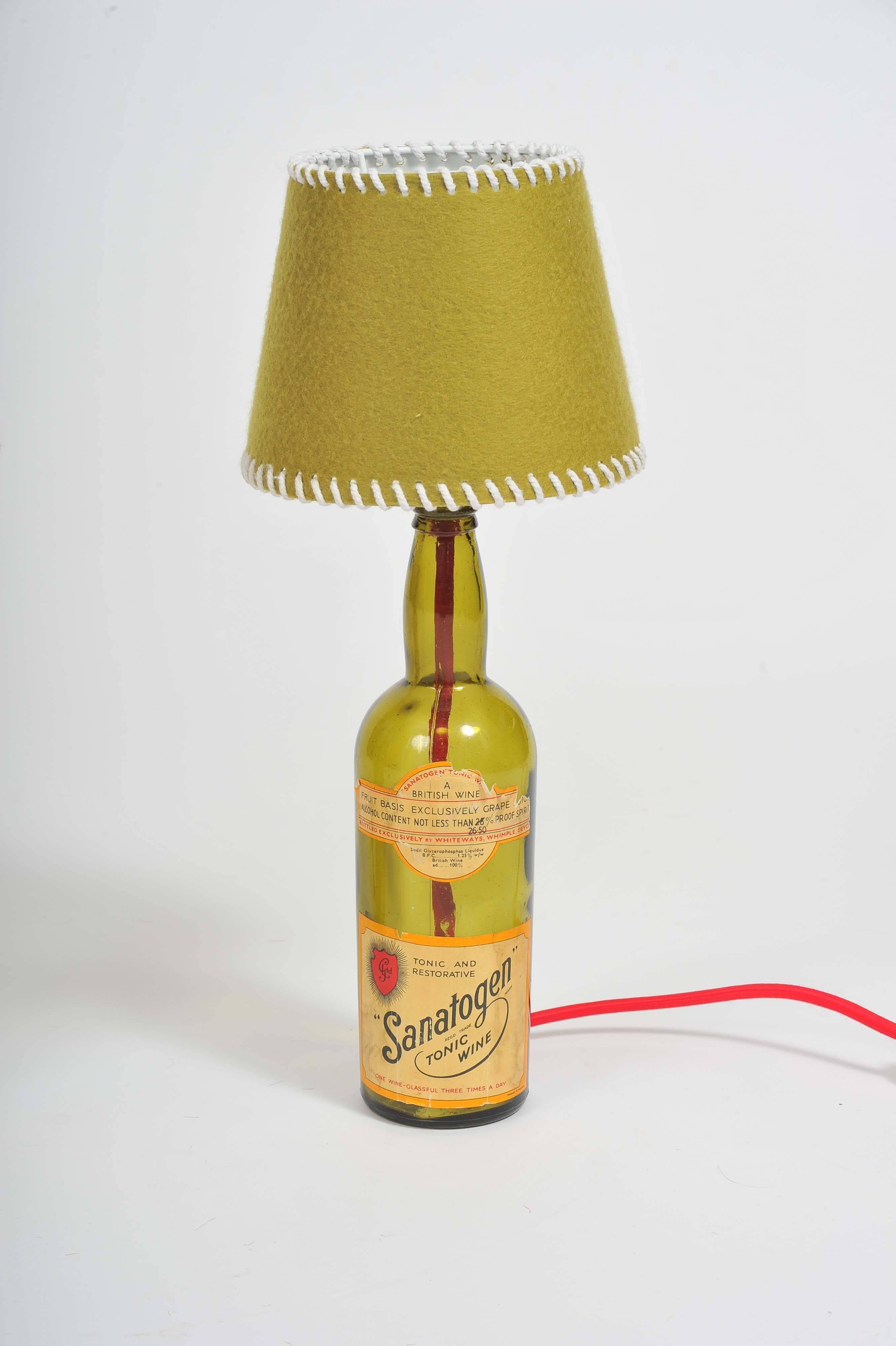 Pair of 1940s Sanatogen Vintage Handmade Rustic Style Glass Bottles Table Lamps  In Excellent Condition In London, GB