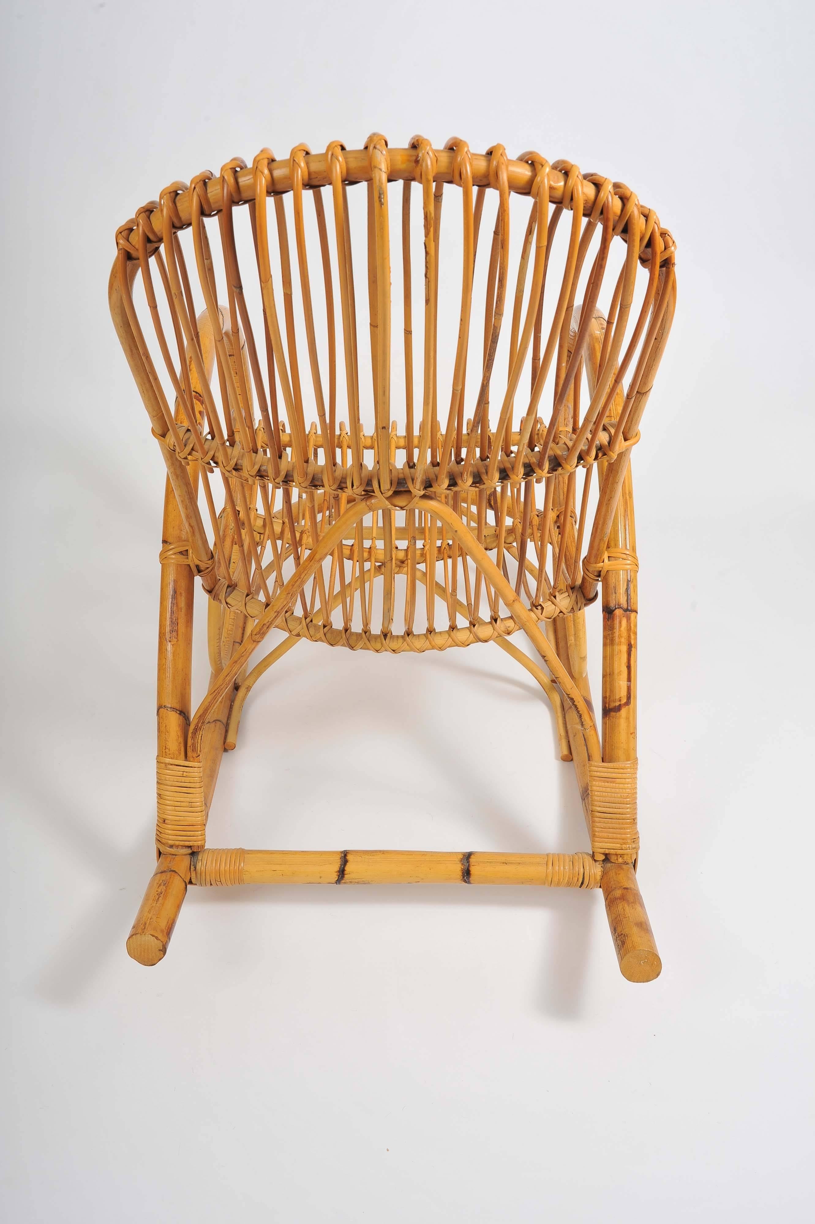 Italian Natural Bamboo Rocking Chair Attributed to Franco Albini
