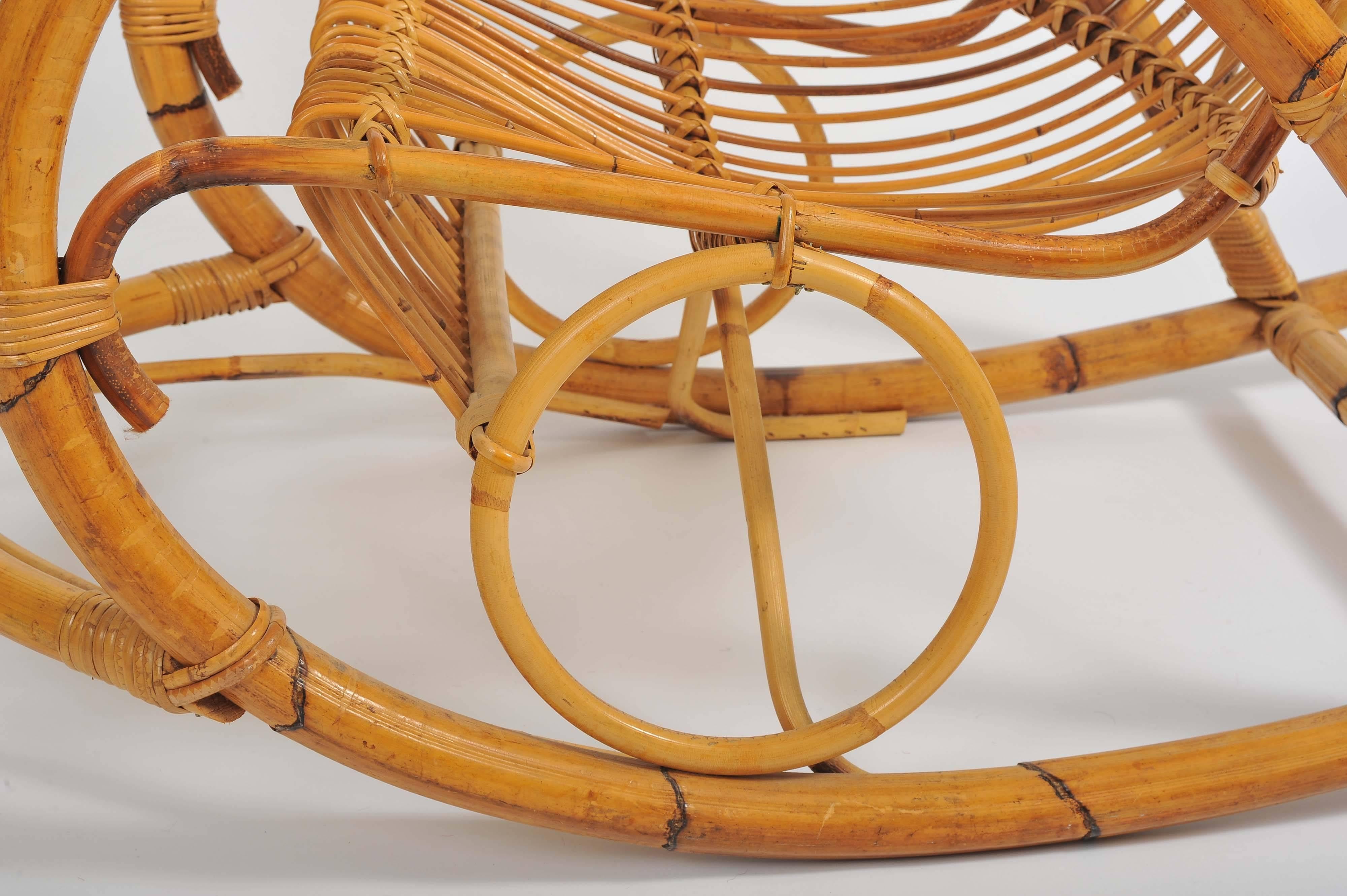 Natural Bamboo Rocking Chair Attributed to Franco Albini In Excellent Condition In London, GB