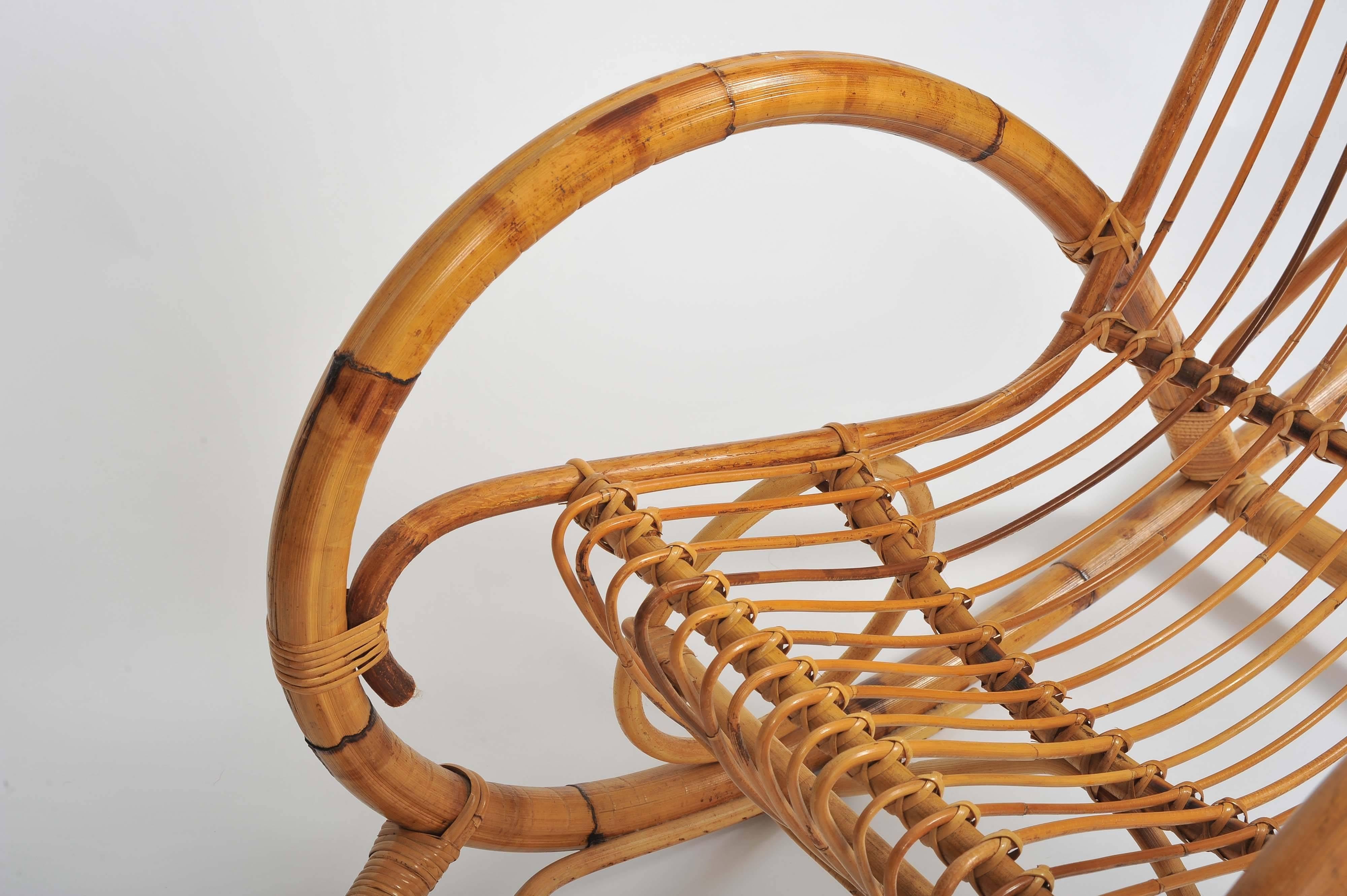 Natural Bamboo Rocking Chair Attributed to Franco Albini 1