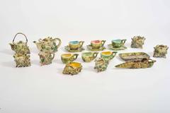 1950s Vintage Klemsker/La Panne Ceramic Green/Coloured 15 Pieces Tea Set