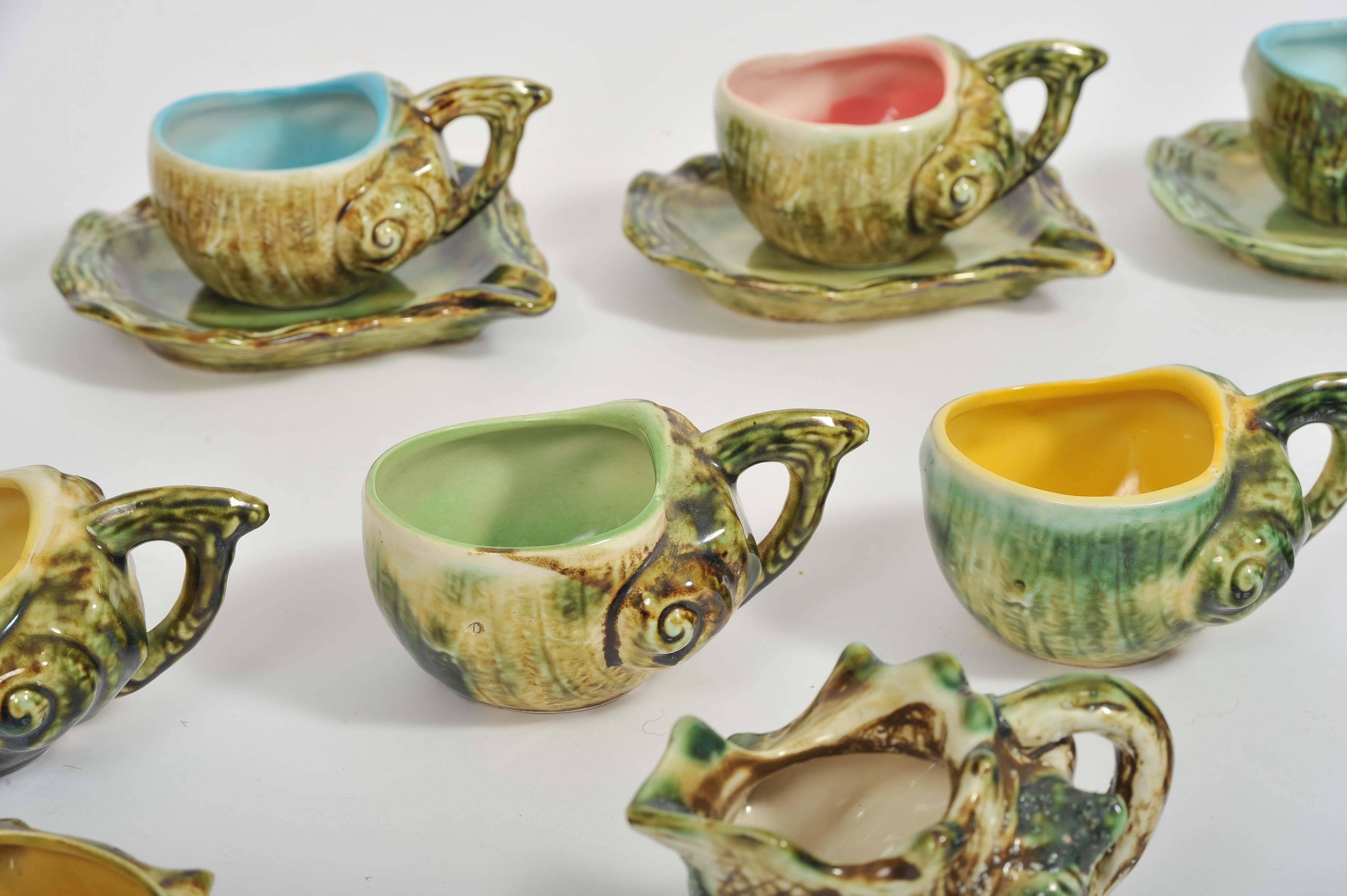 1950s Vintage Klemsker/La Panne Ceramic Green/Coloured 15 Pieces Tea Set  In Good Condition For Sale In London, GB