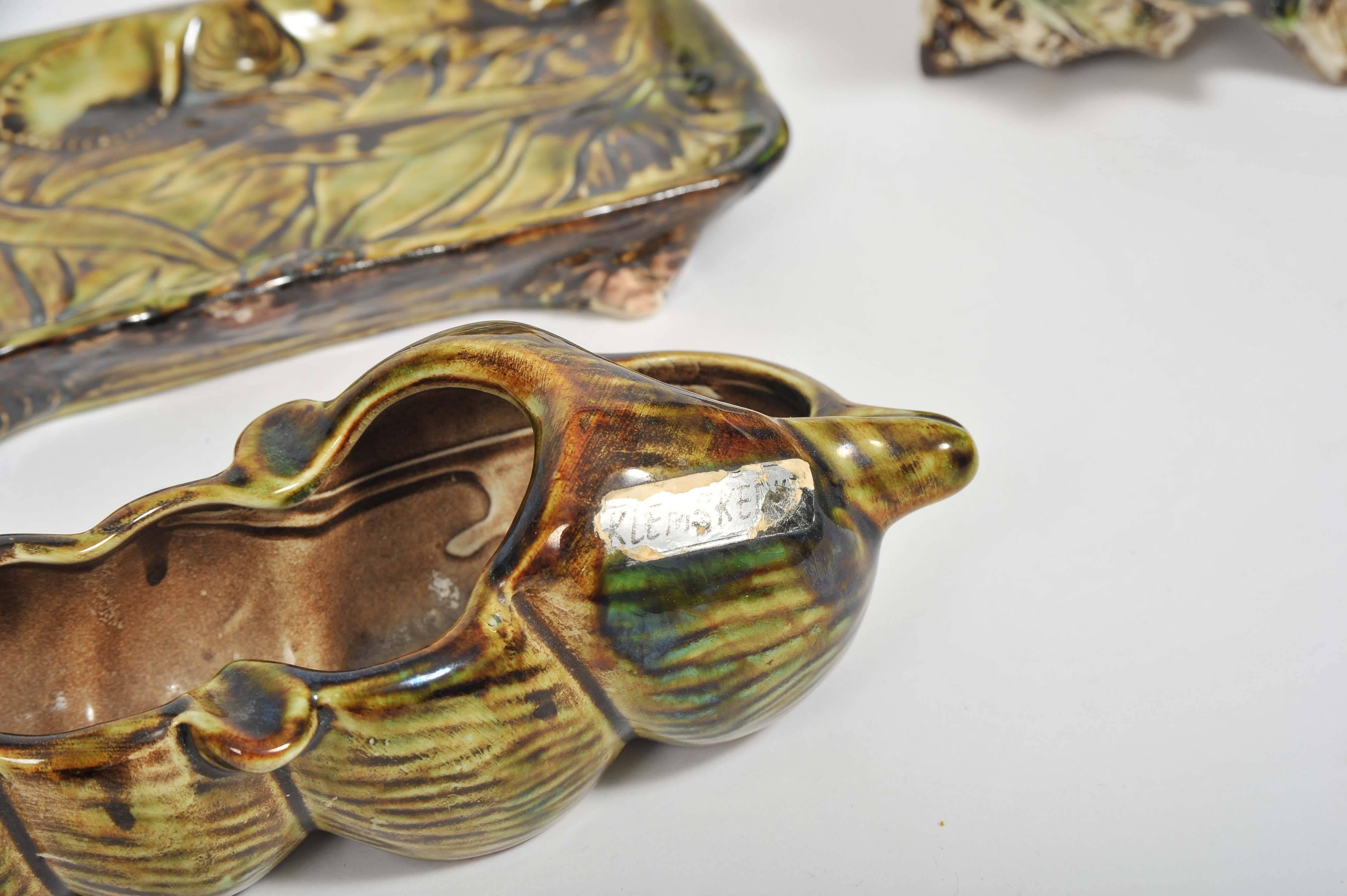 Mid-20th Century 1950s Vintage Klemsker/La Panne Ceramic Green/Coloured 15 Pieces Tea Set For Sale