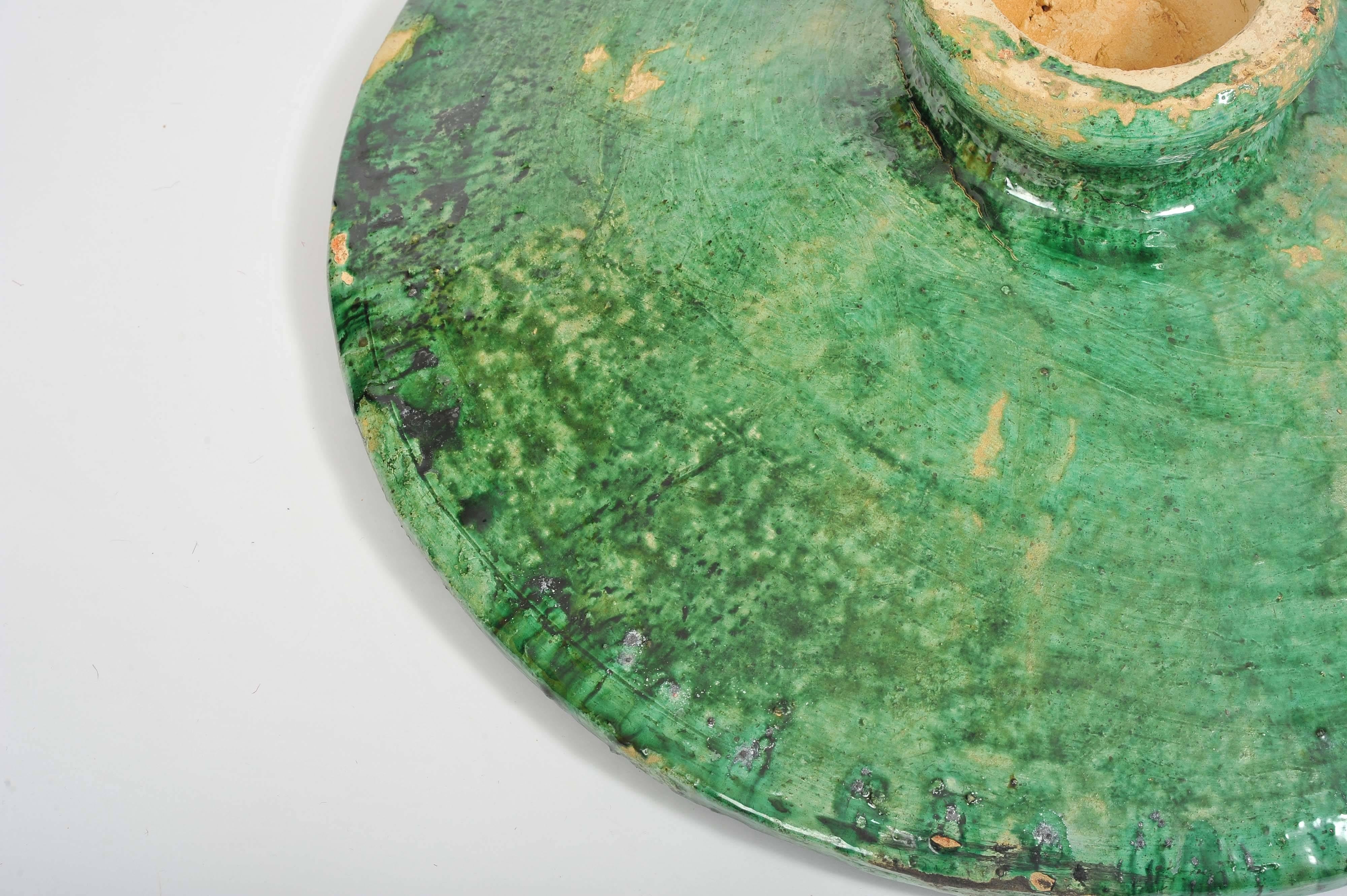 1970s North African Green Pottery Ceramic Finish Serving Dish  2