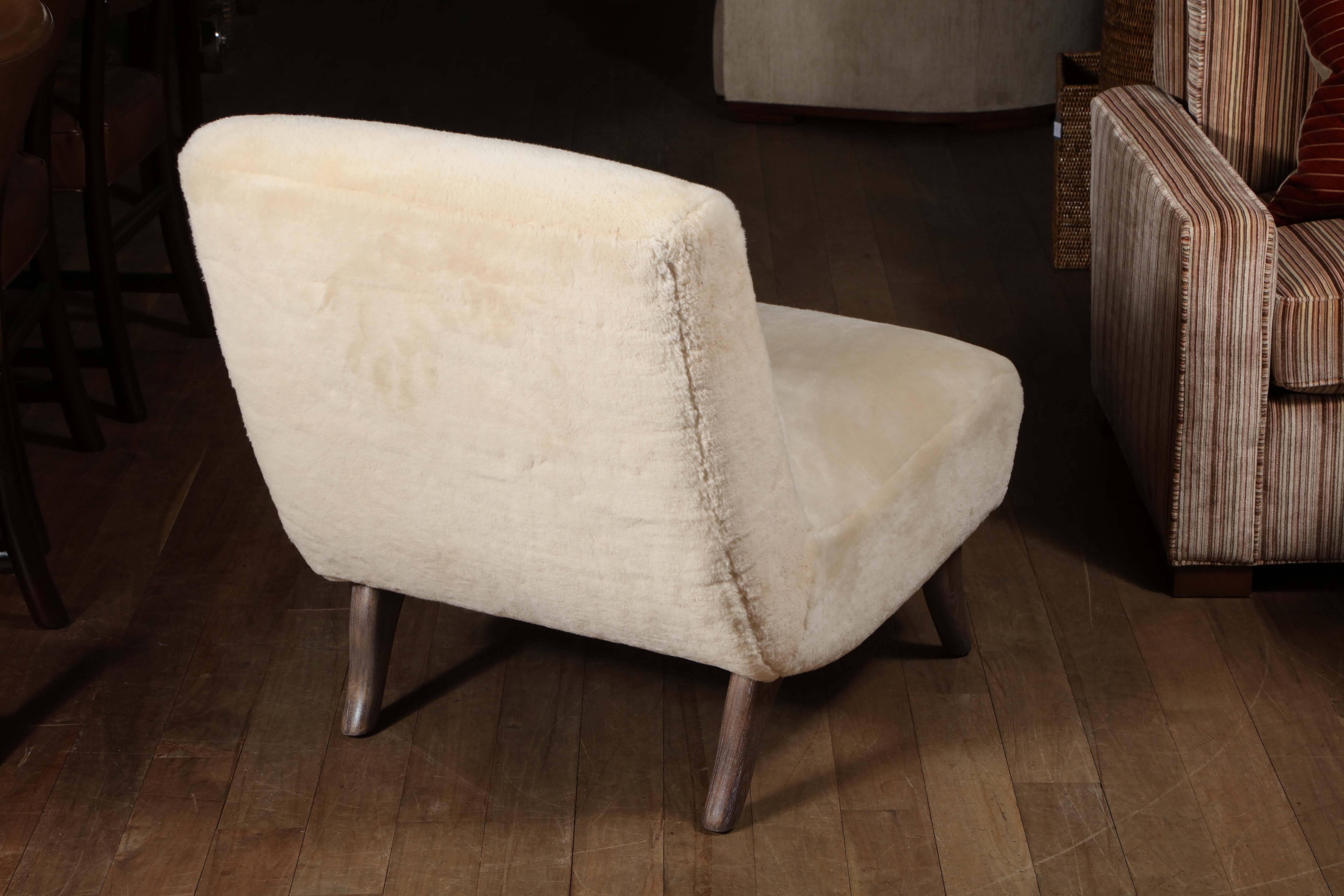 Mid-20th Century Pair of Shearling Slipper Chairs