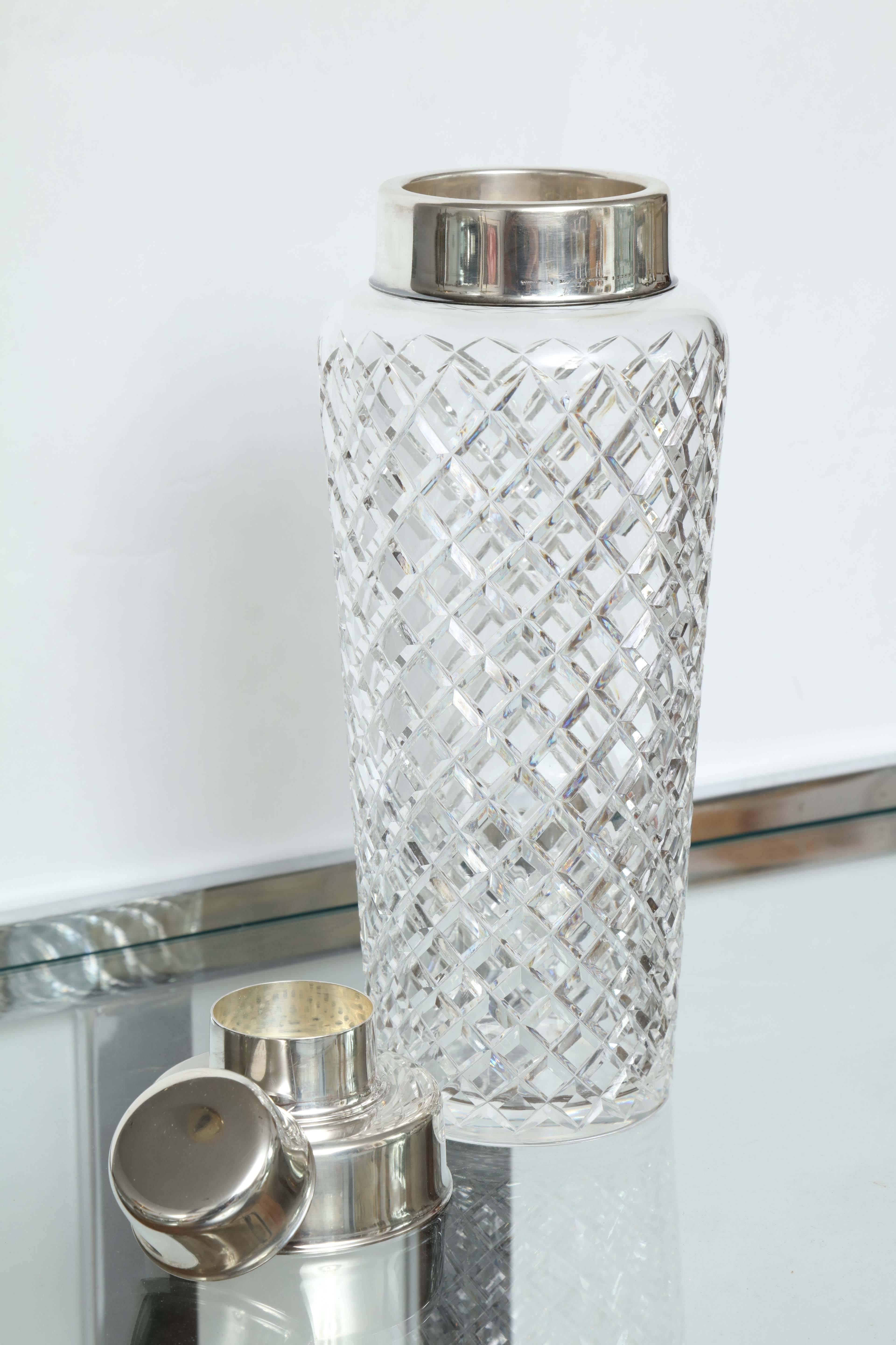 American Tiffany and Co Sterling Silver and Crystal Cocktail Shaker