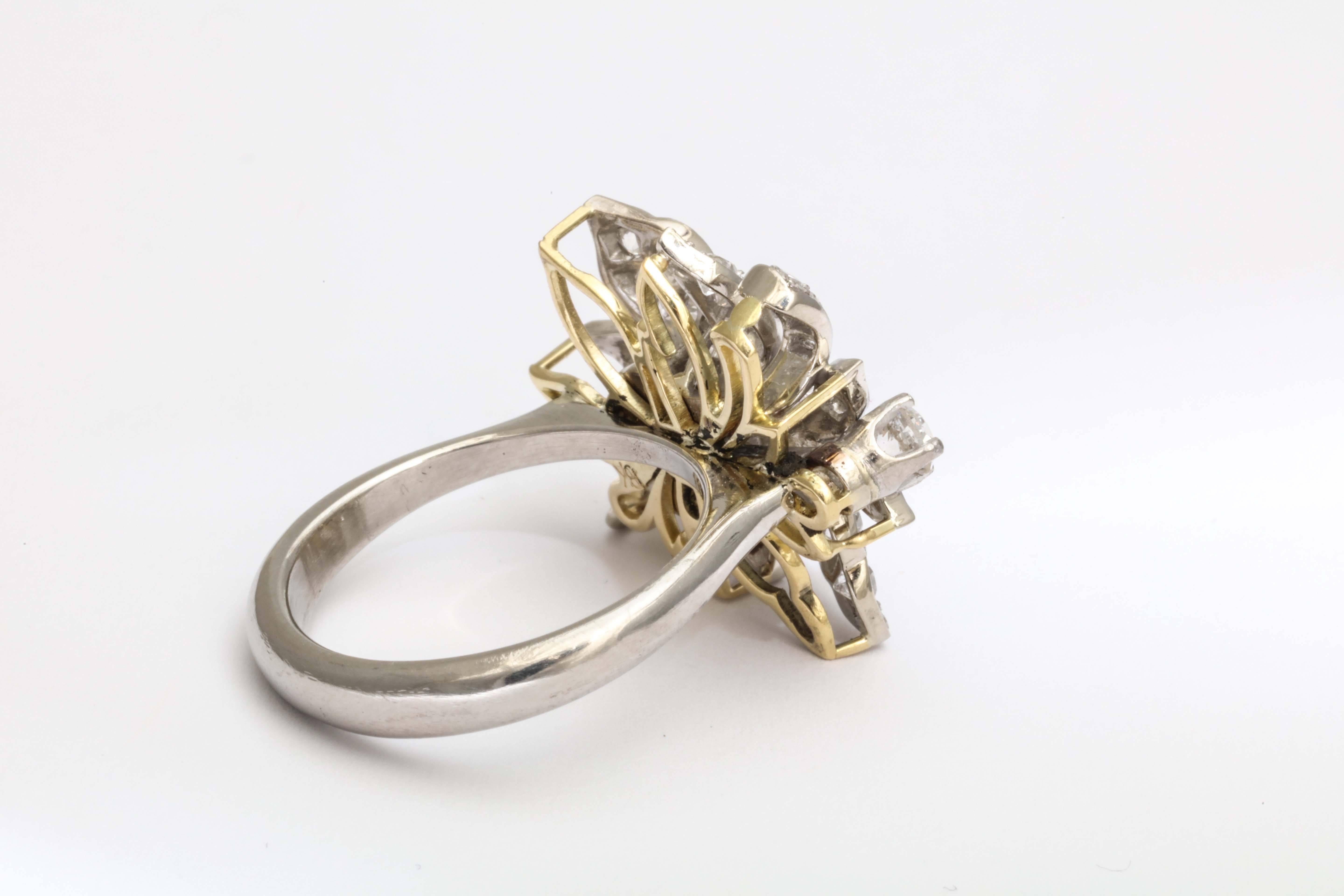 Mid-20th Century Diamond and Platinum Flower Ring For Sale
