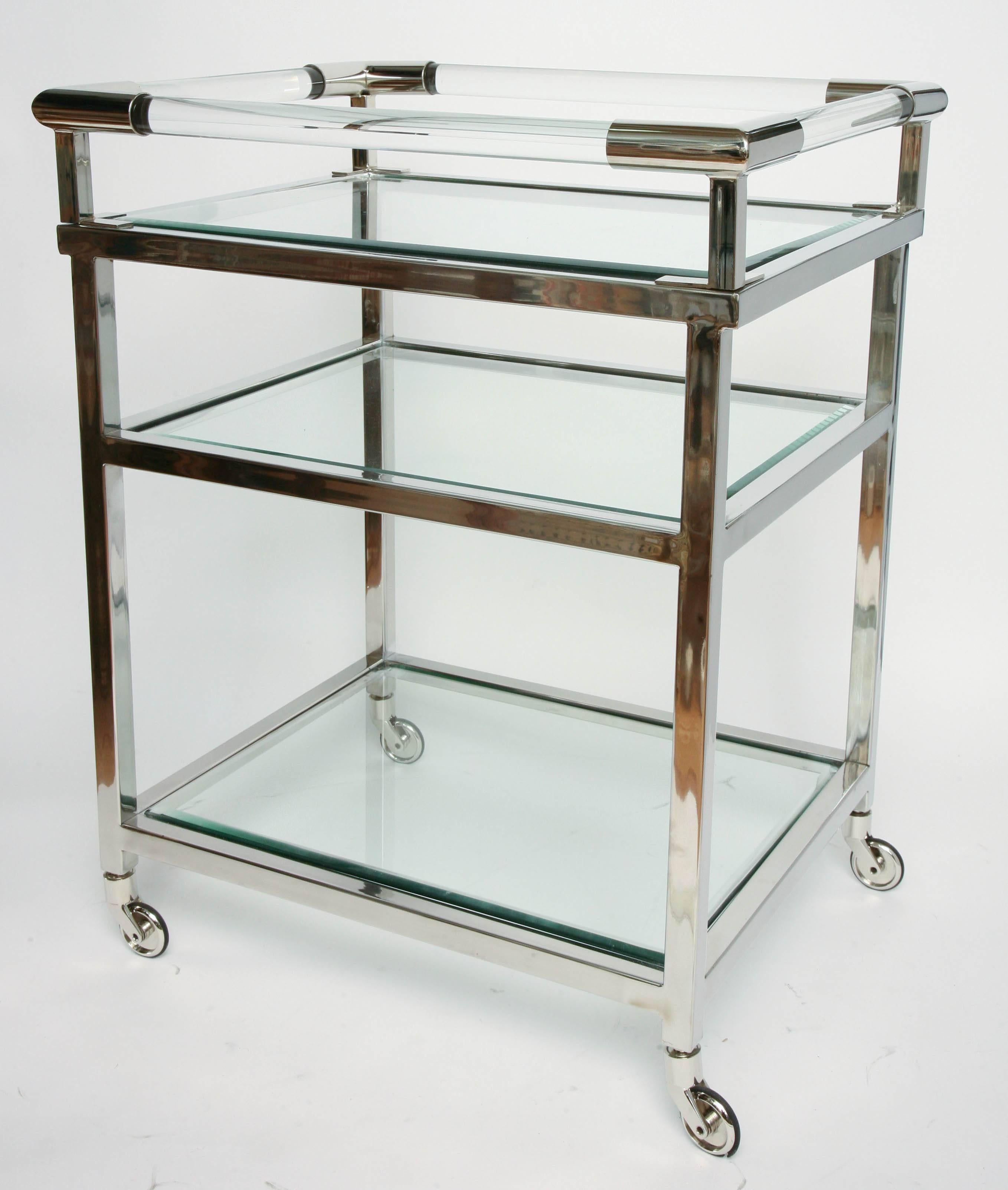 American Modern Lucite and Chrome Bar Cart in the Style of Charles Hollis Jones
