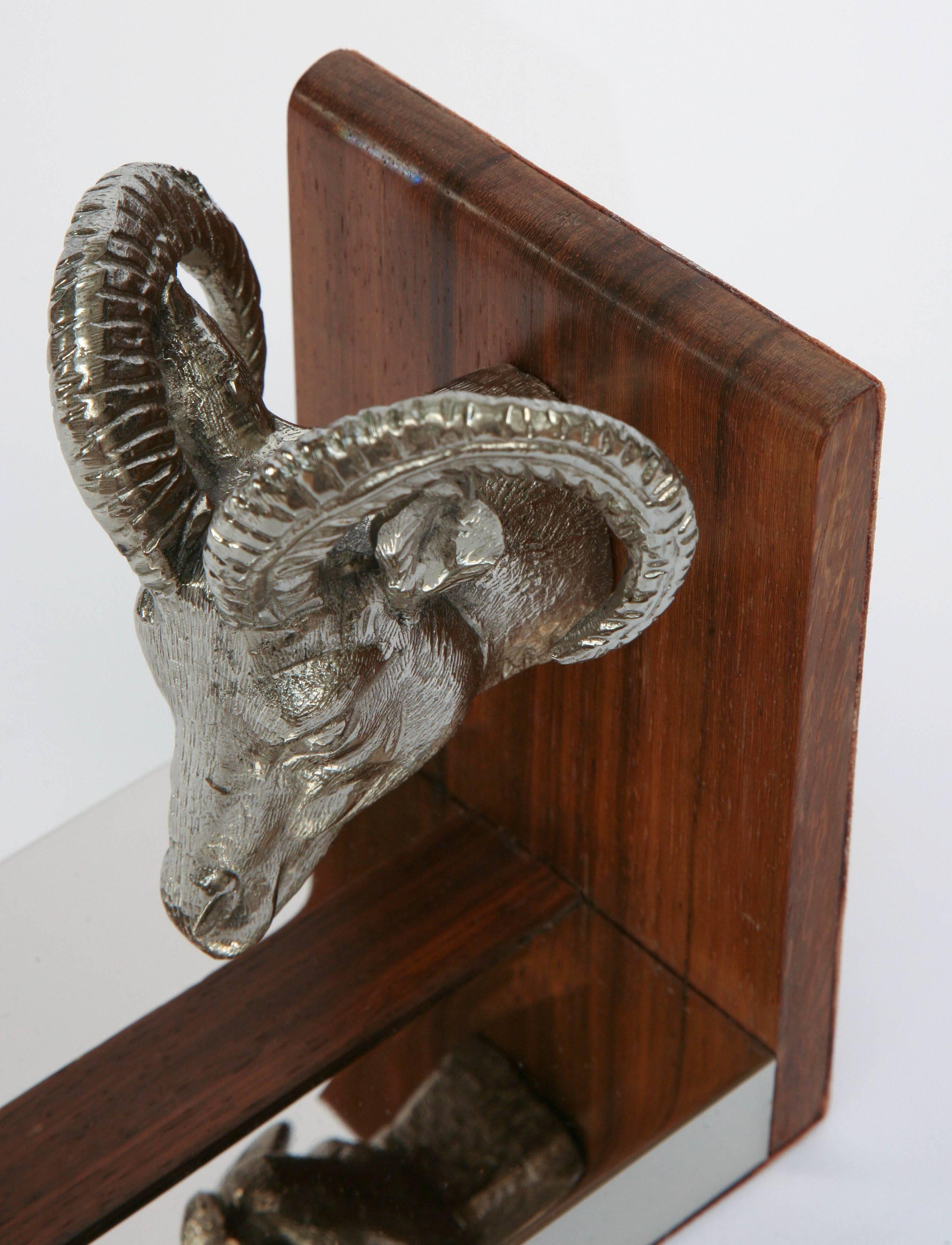 Chrome Vintage Gucci Ram's Head Bookends