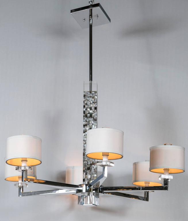 Mother Of Pearl Micro Mosaic Decorated Chandelier Chrome Six Light A Mother Of Pearl Micro Mosaic Decorated Chandelier The Chrome Six Light