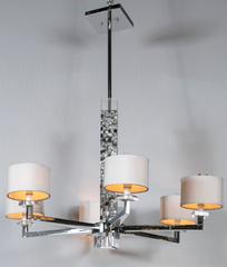 Mother of Pearl Micro Mosaic Decorated Chandelier Chrome Six Light Fixture