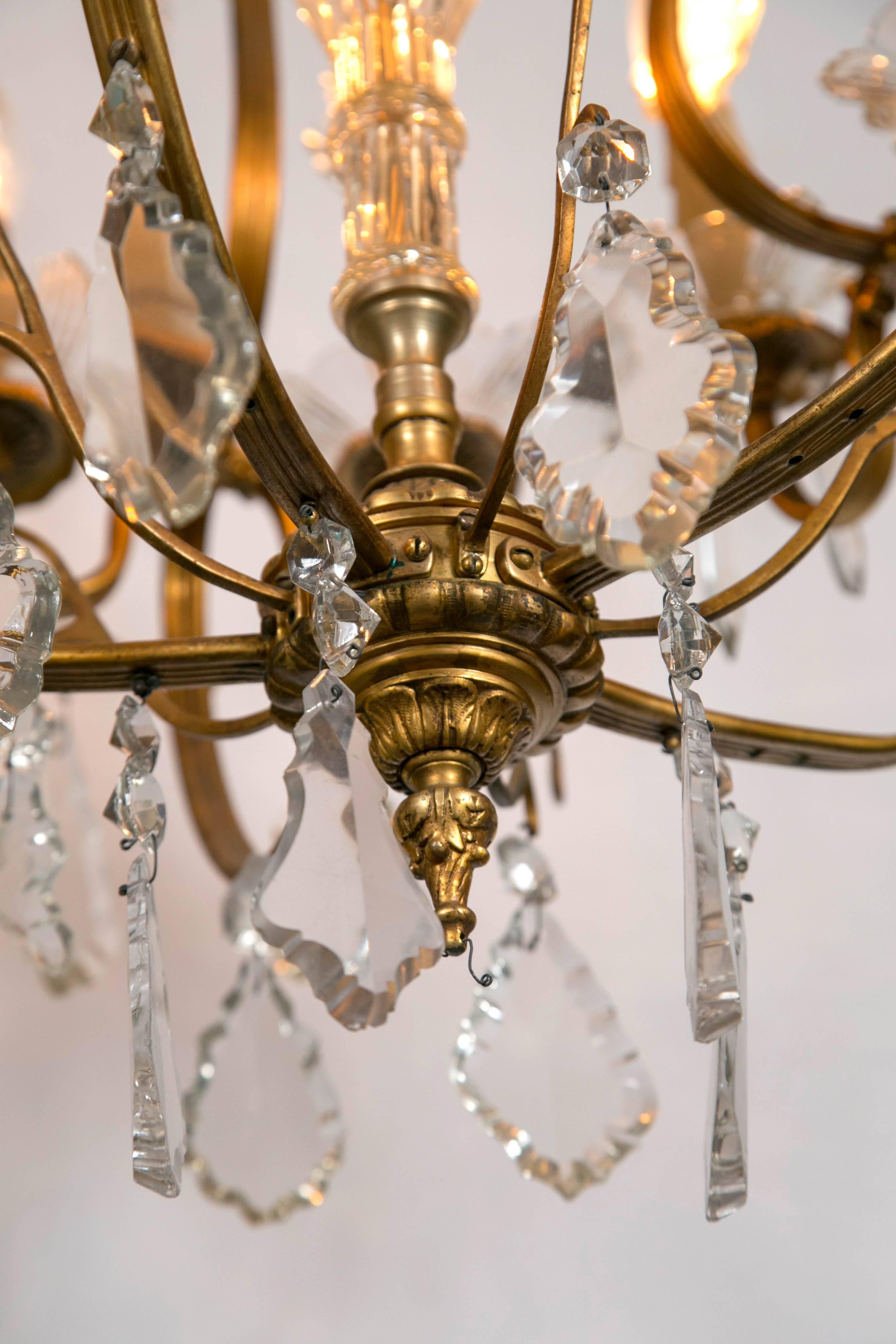 Belle Époque French Bronze and Crystal Chandelier in the Louis XVI Style