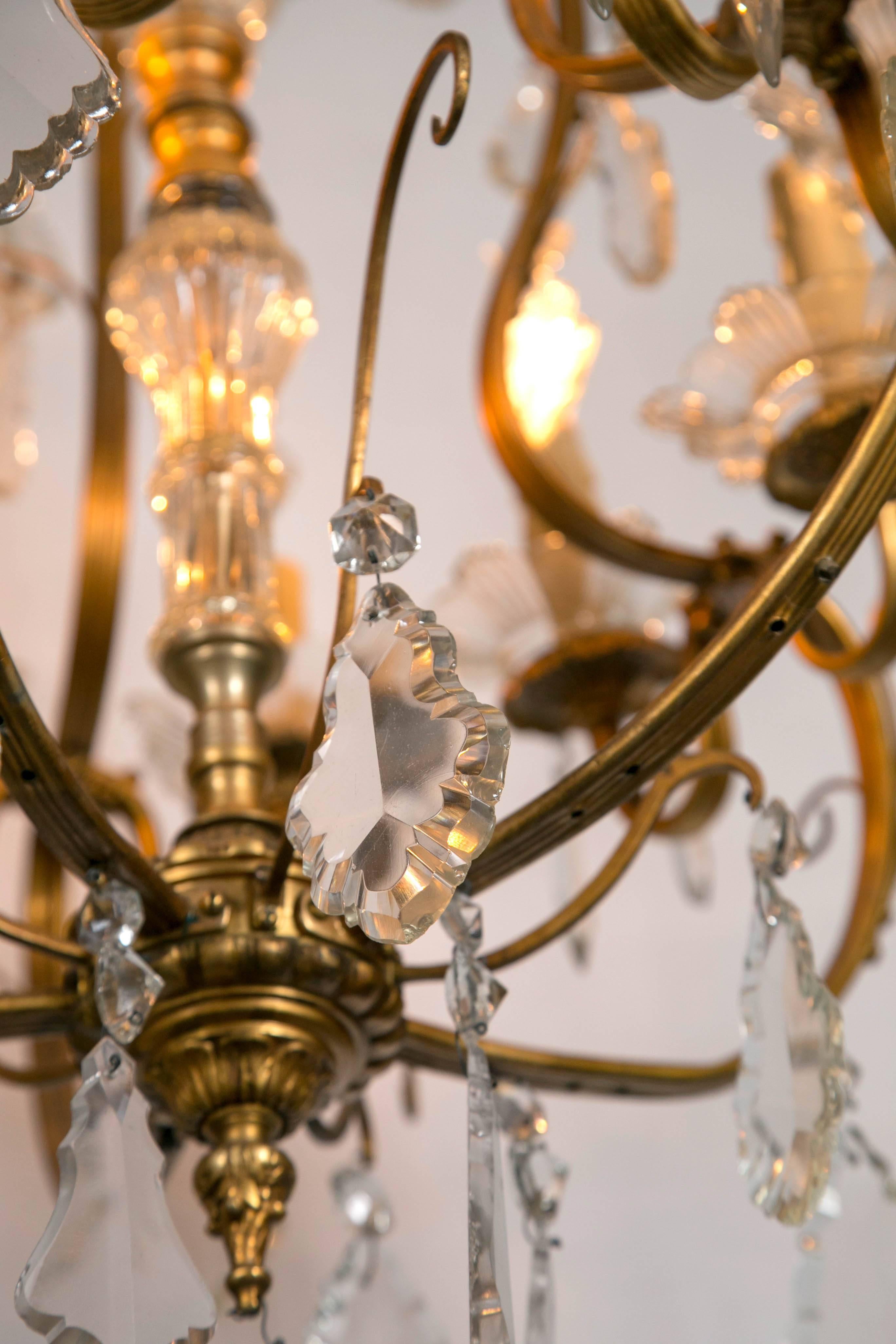 French Bronze and Crystal Chandelier in the Louis XVI Style In Good Condition In Stamford, CT