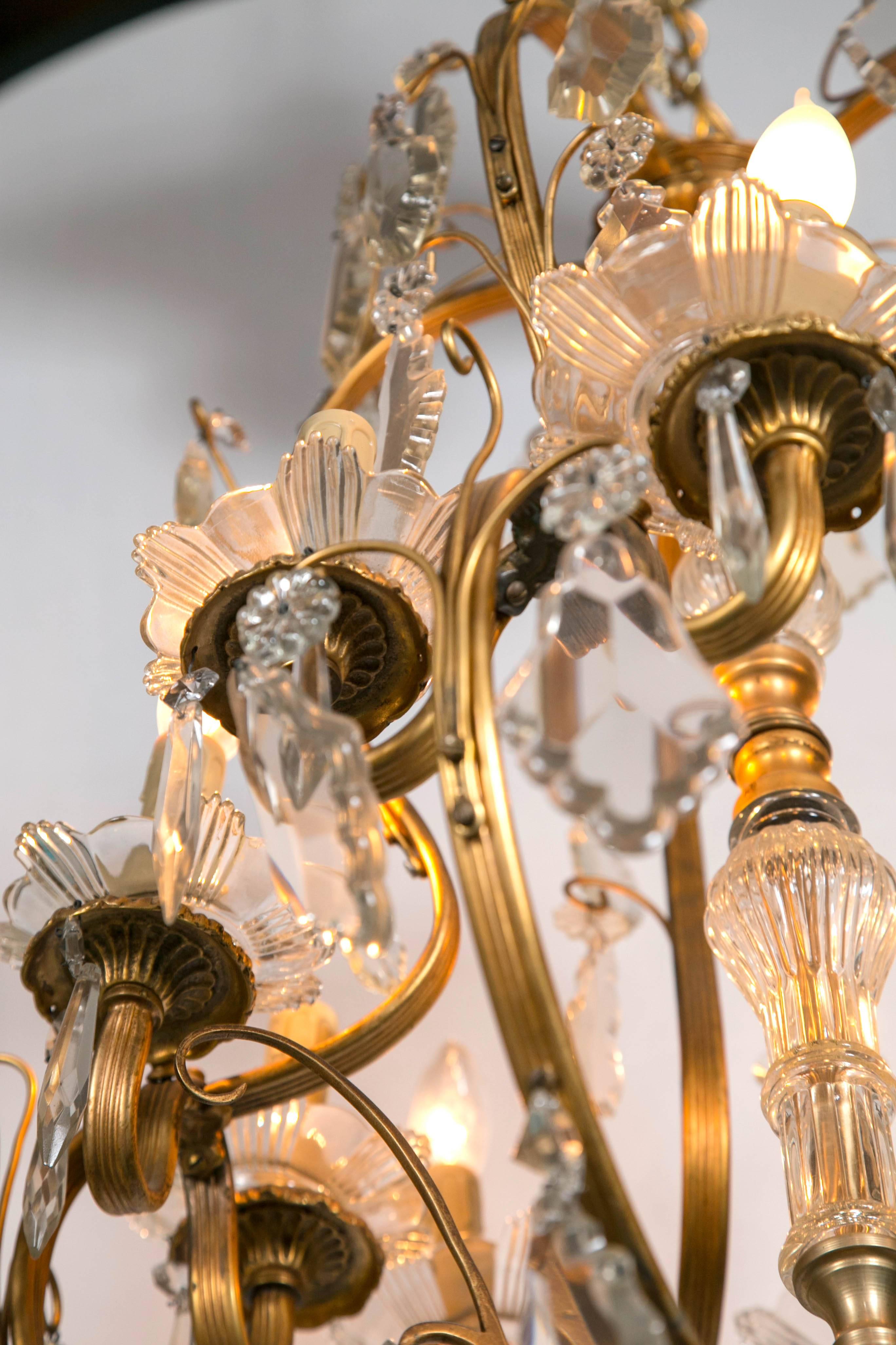 Mid-20th Century French Bronze and Crystal Chandelier in the Louis XVI Style