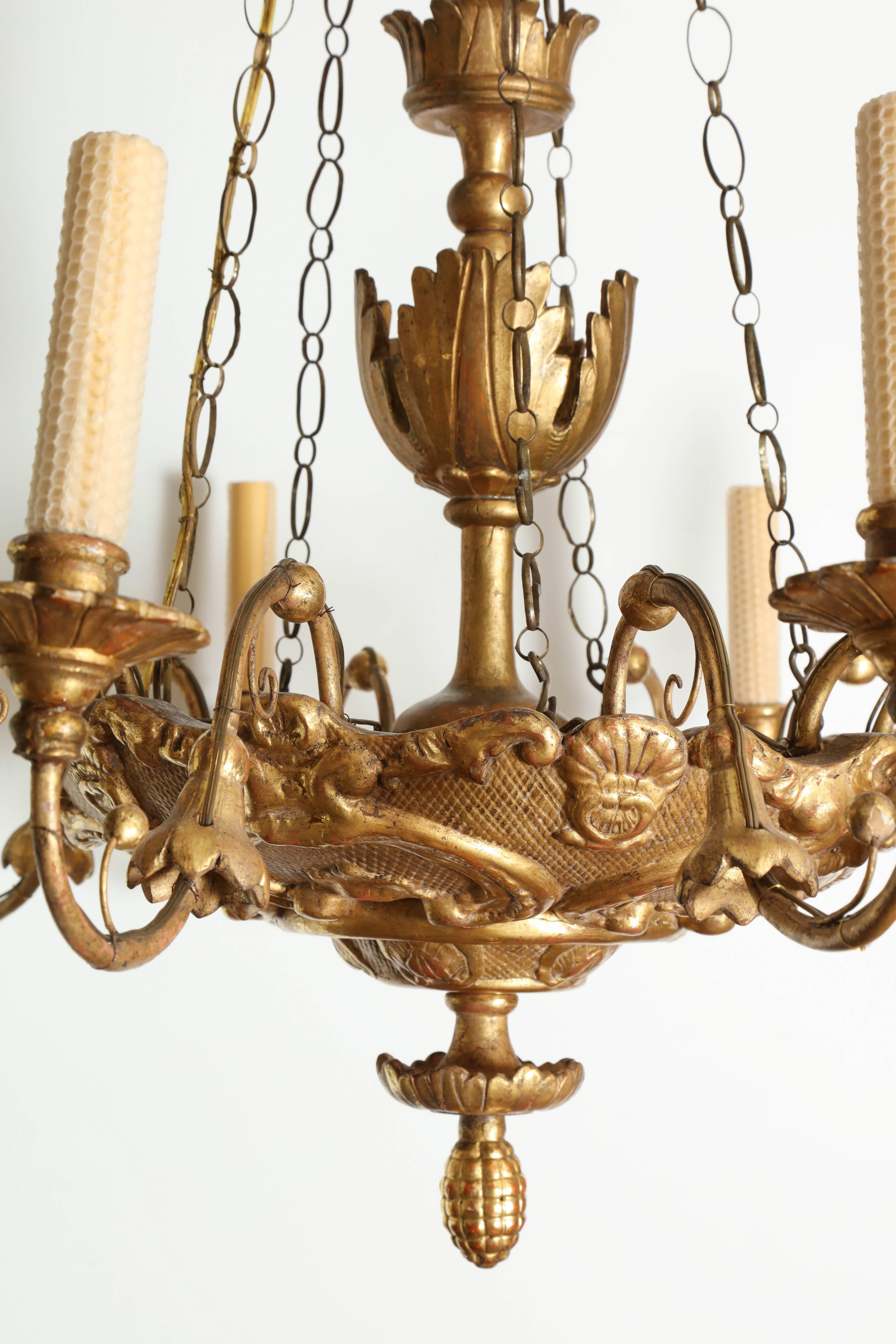 Baroque Italian Giltwood Carved Ten-Light Chandelier
