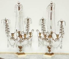 Fine Pair of Rock Crystal and Bronze Candelabra