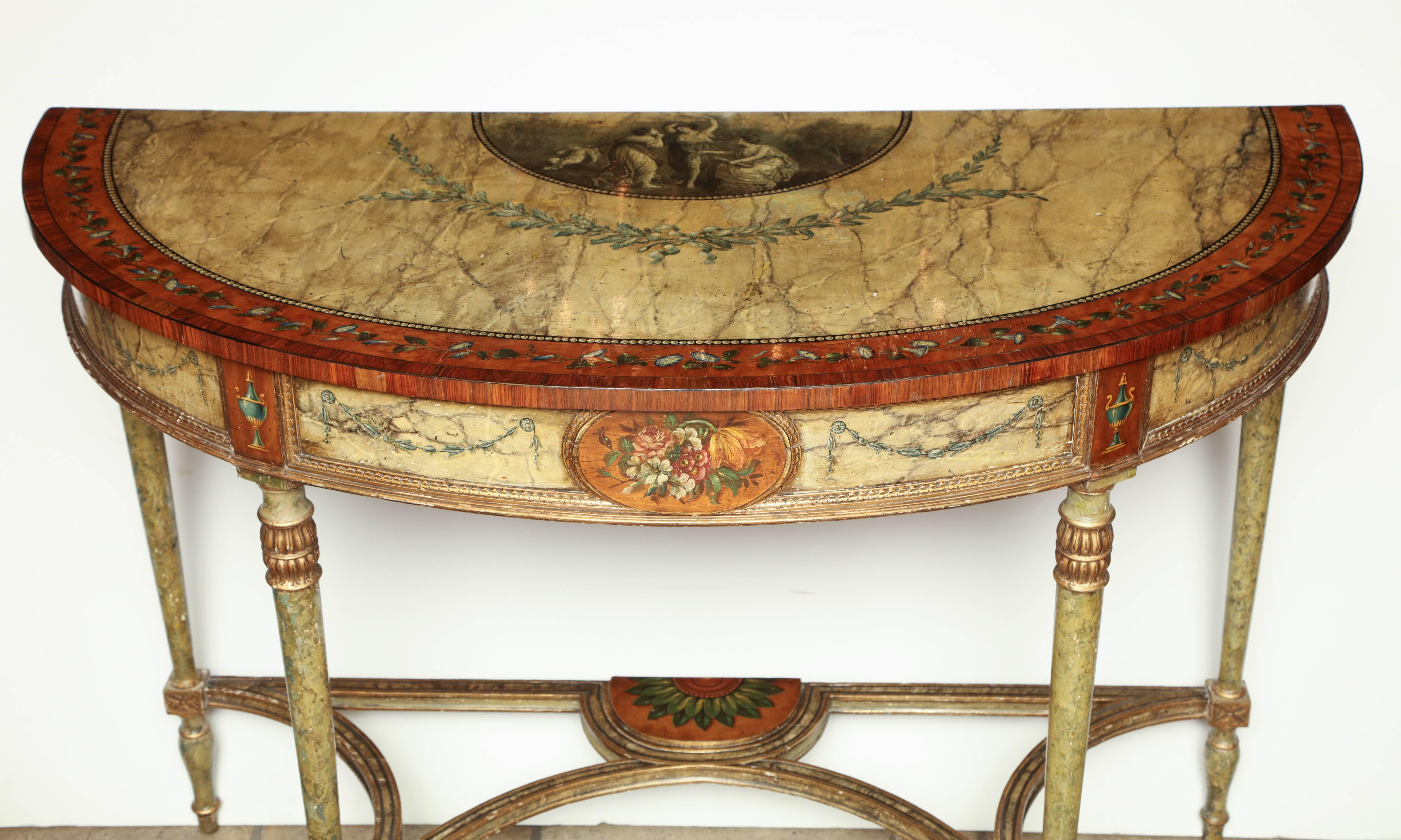 English Fine George III Painted Demilune Console