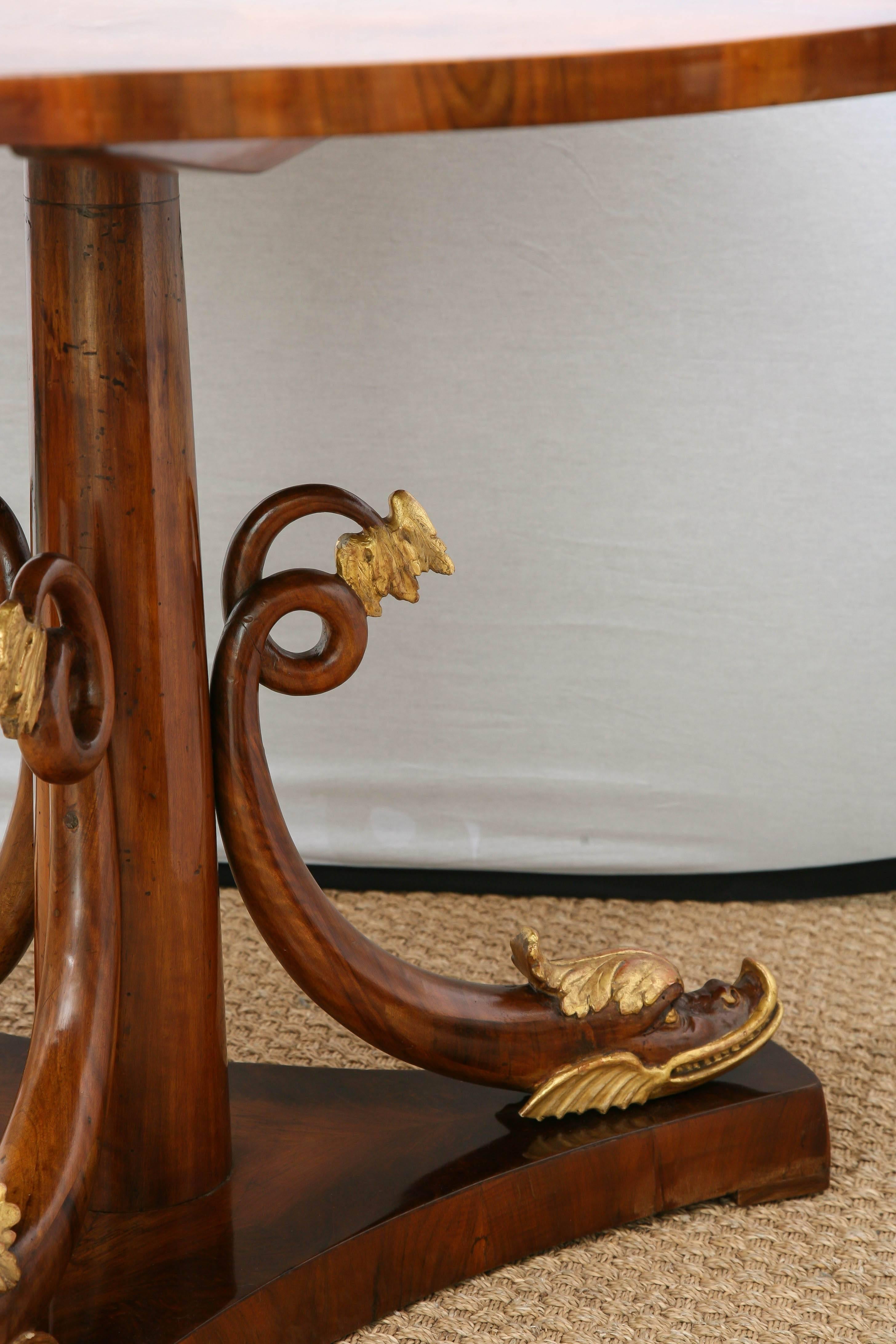 Early Biedermeier Walnut Table with Carved Snake Base In Excellent Condition For Sale In West Palm Beach, FL
