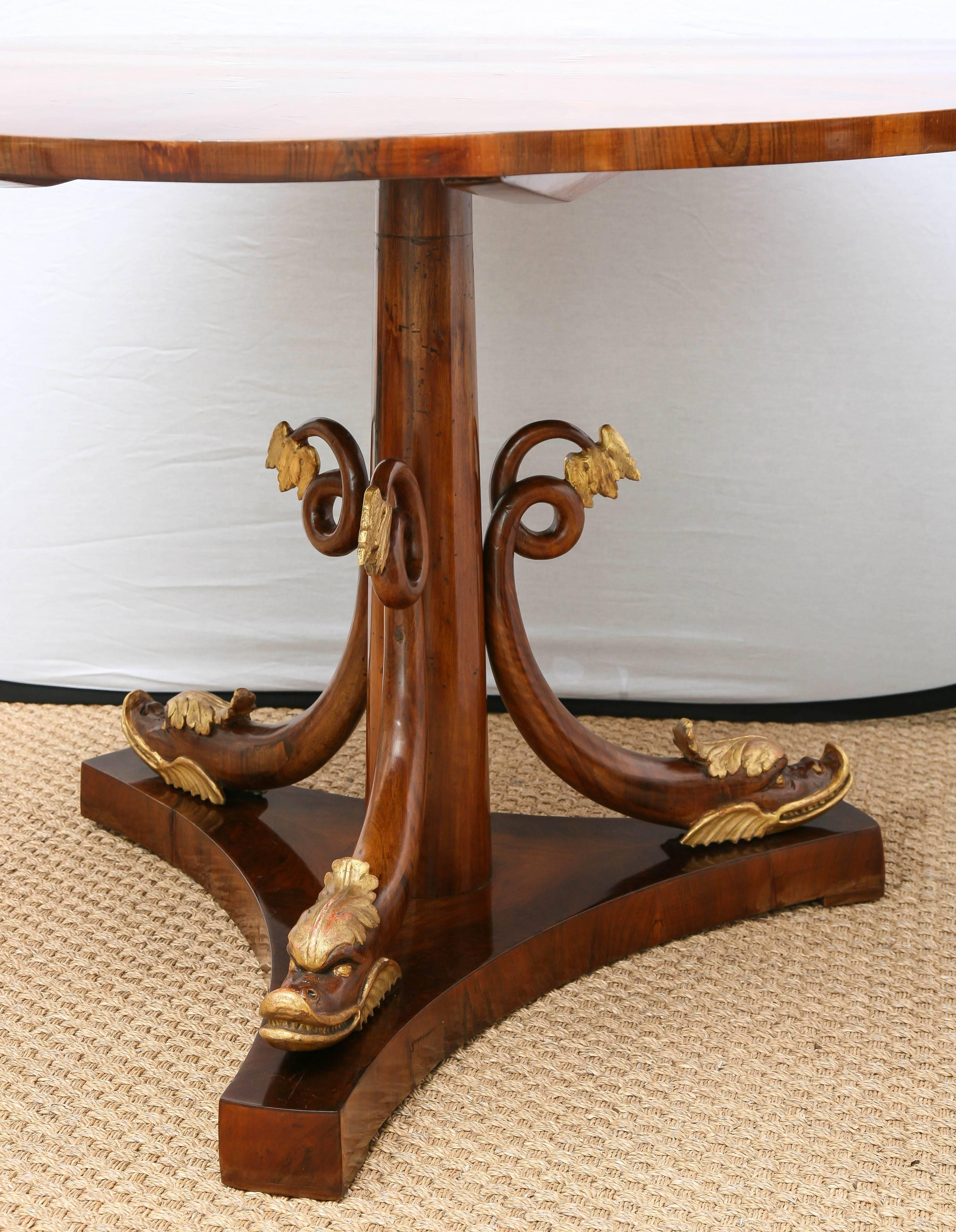 Early Biedermeier Walnut Table with Carved Snake Base For Sale 4