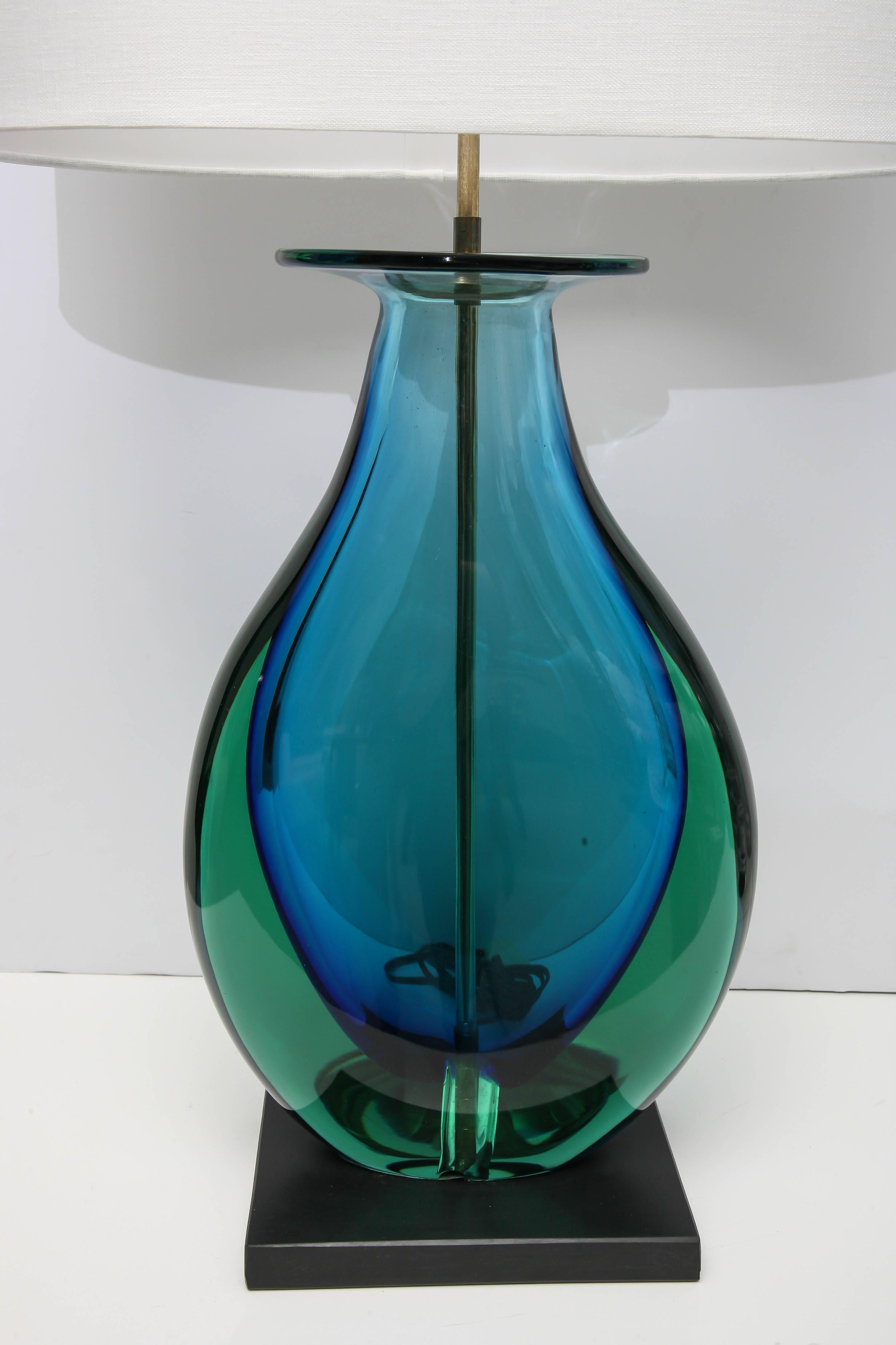 Blown Glass Pair of Rare Large Flavio Poli Lamps, Murano