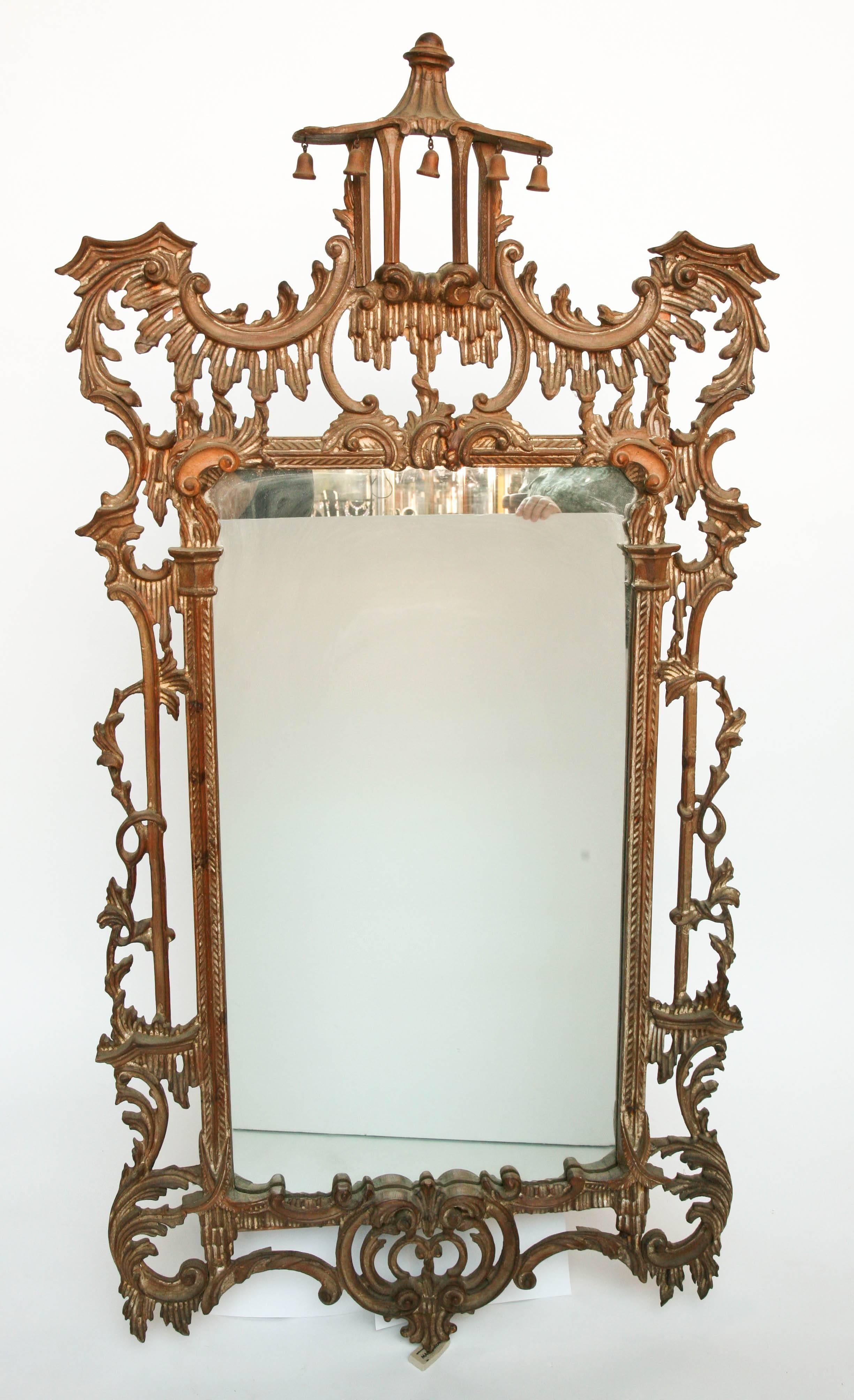 Italian Elegant Chinoiserie Mirror with Pagoda Crown
