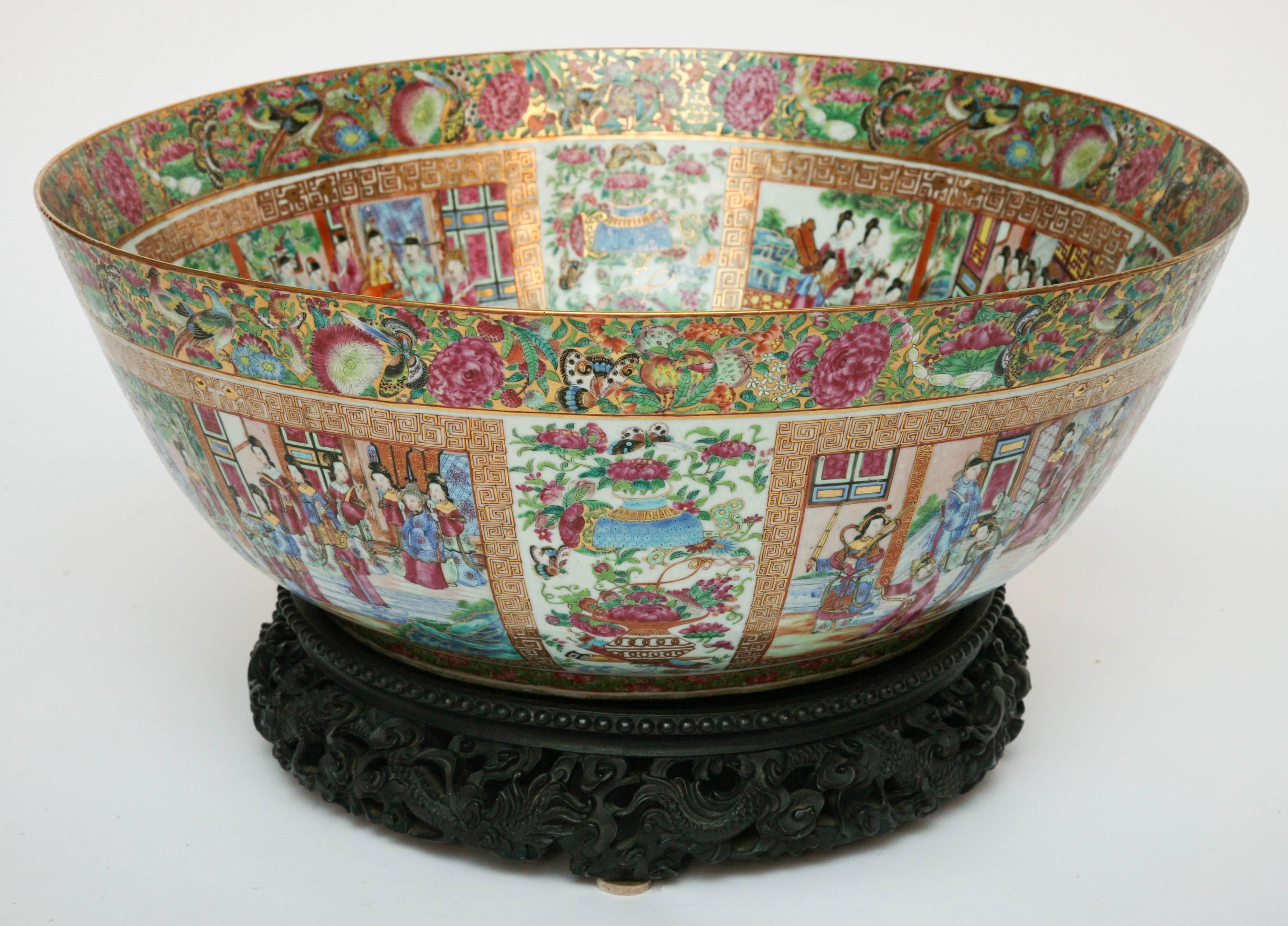 Chinese Important, Enormous, and Elaborate 19th Century Rose Mandarin Punch Bowl