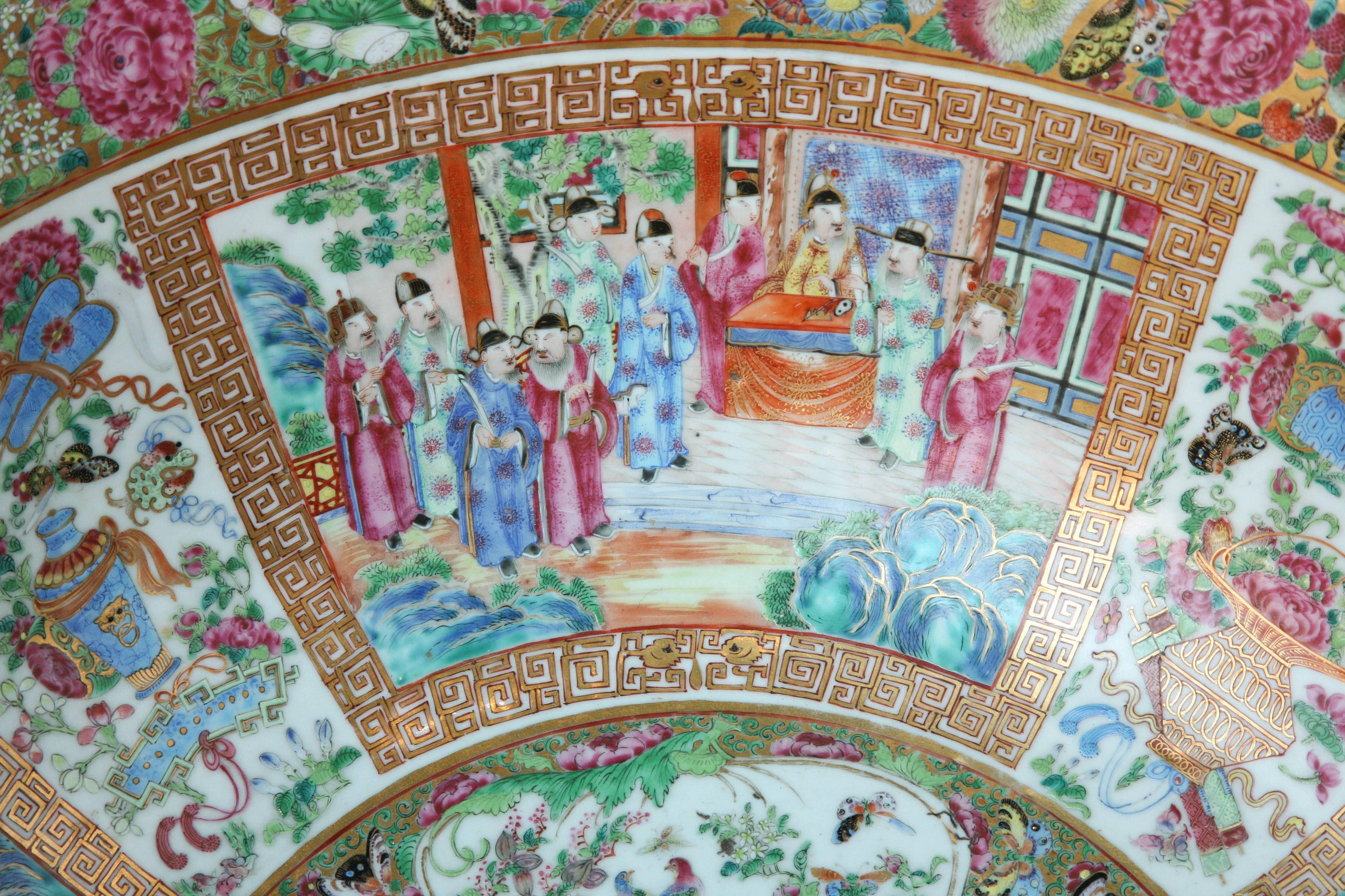 Porcelain Important, Enormous, and Elaborate 19th Century Rose Mandarin Punch Bowl