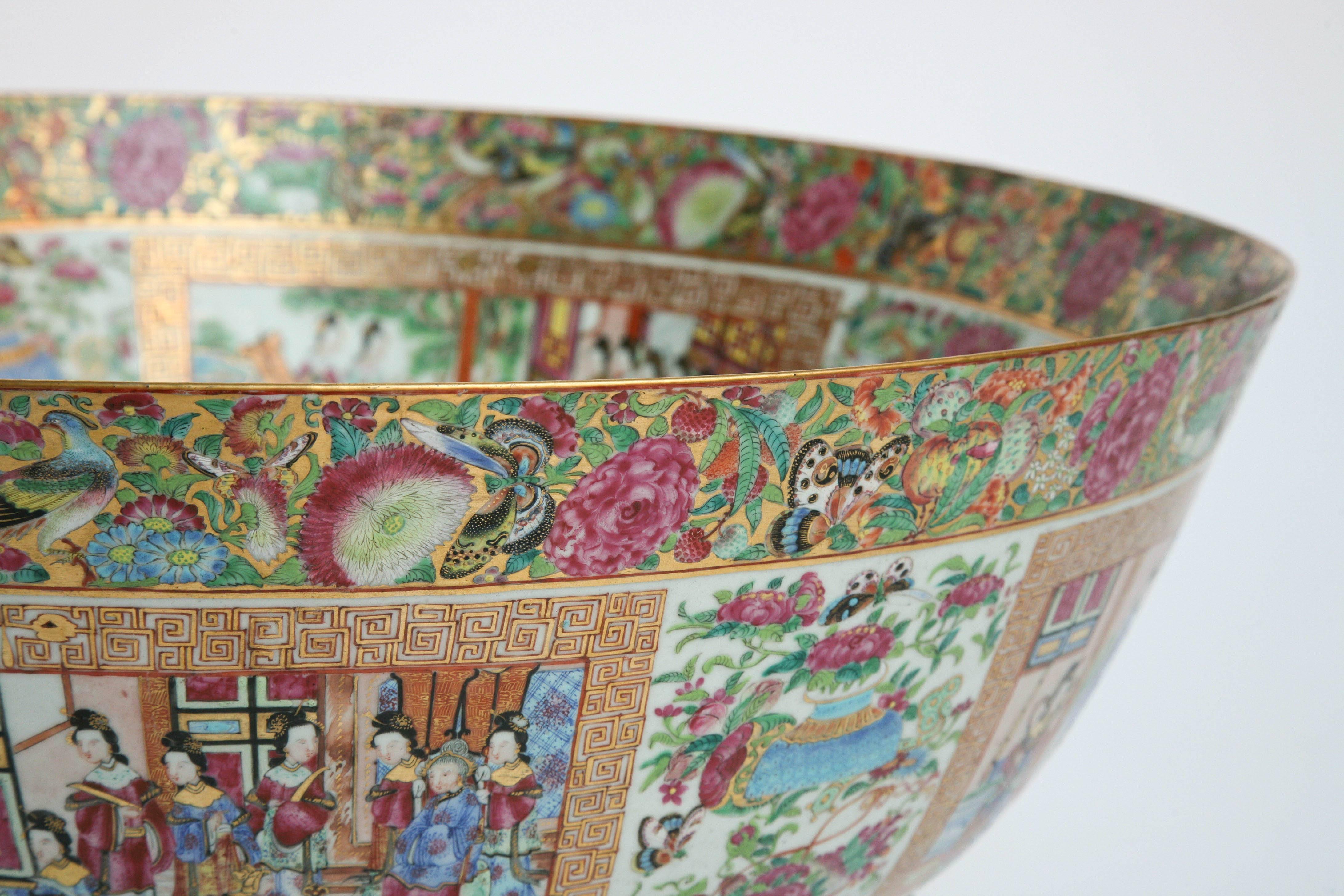 Important, Enormous, and Elaborate 19th Century Rose Mandarin Punch Bowl 2