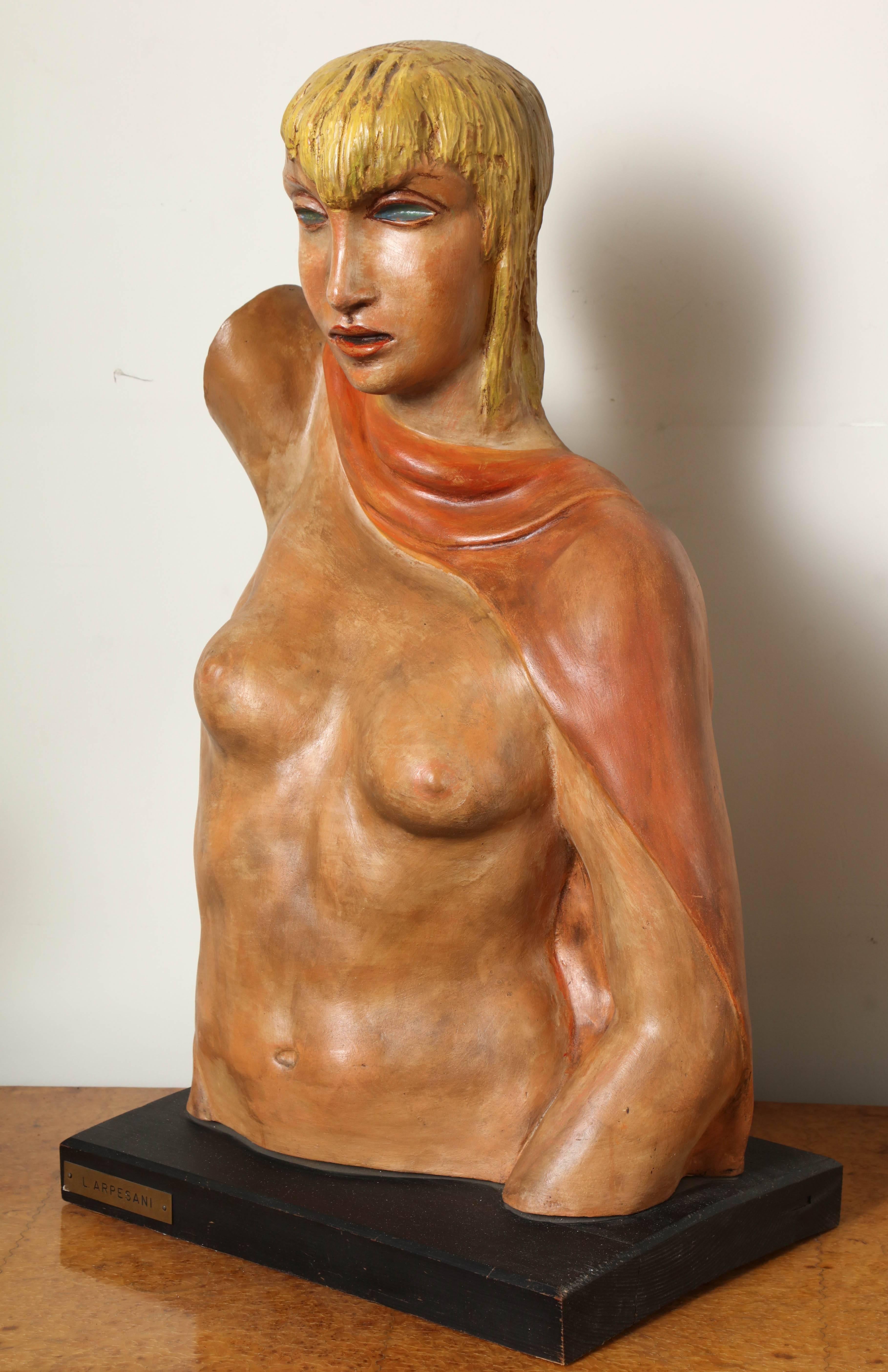 Hand-Crafted  Lina Arpesani sculpture of a woman made in Italy 1930 For Sale