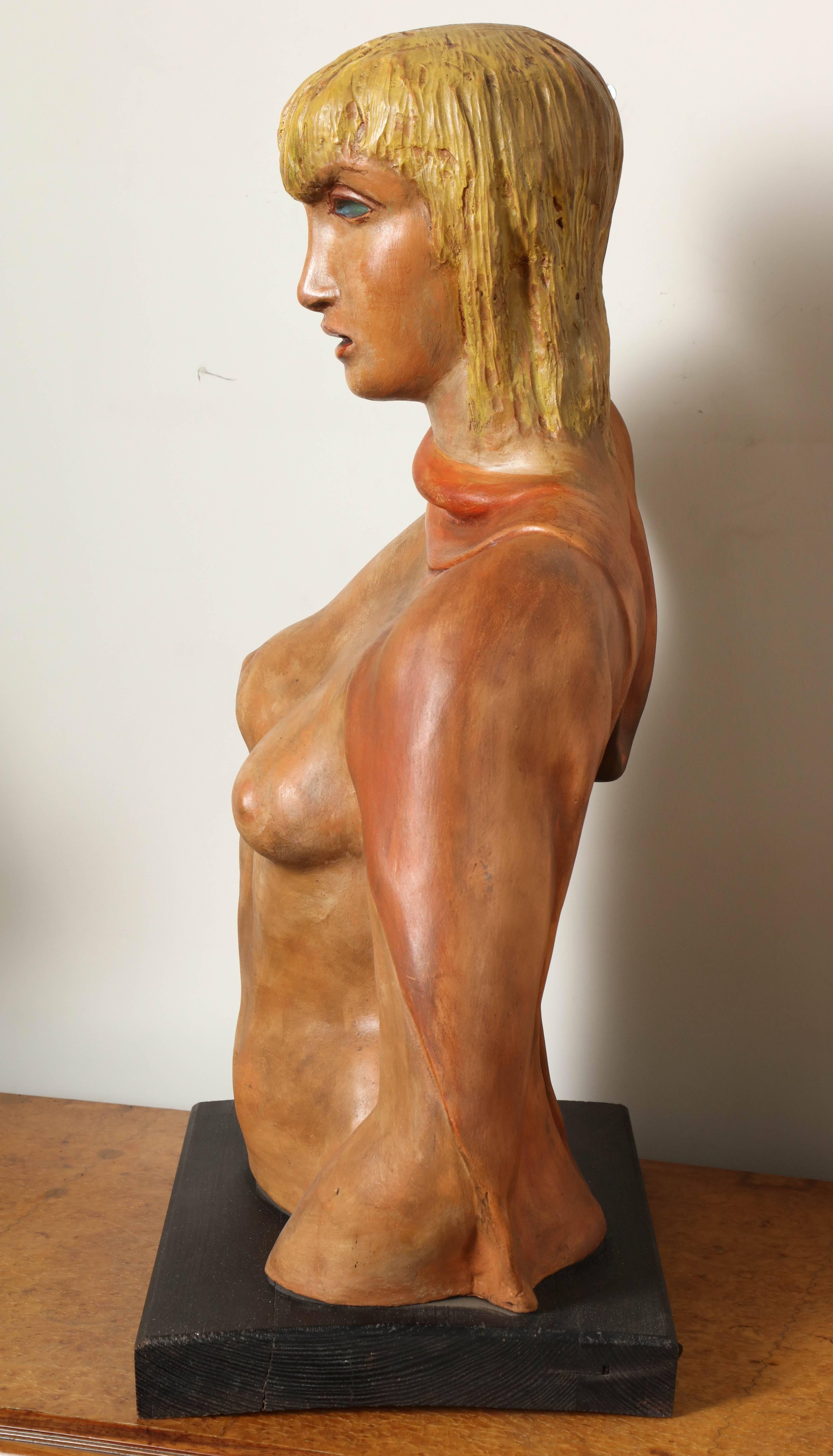 Terracotta  Lina Arpesani sculpture of a woman made in Italy 1930 For Sale
