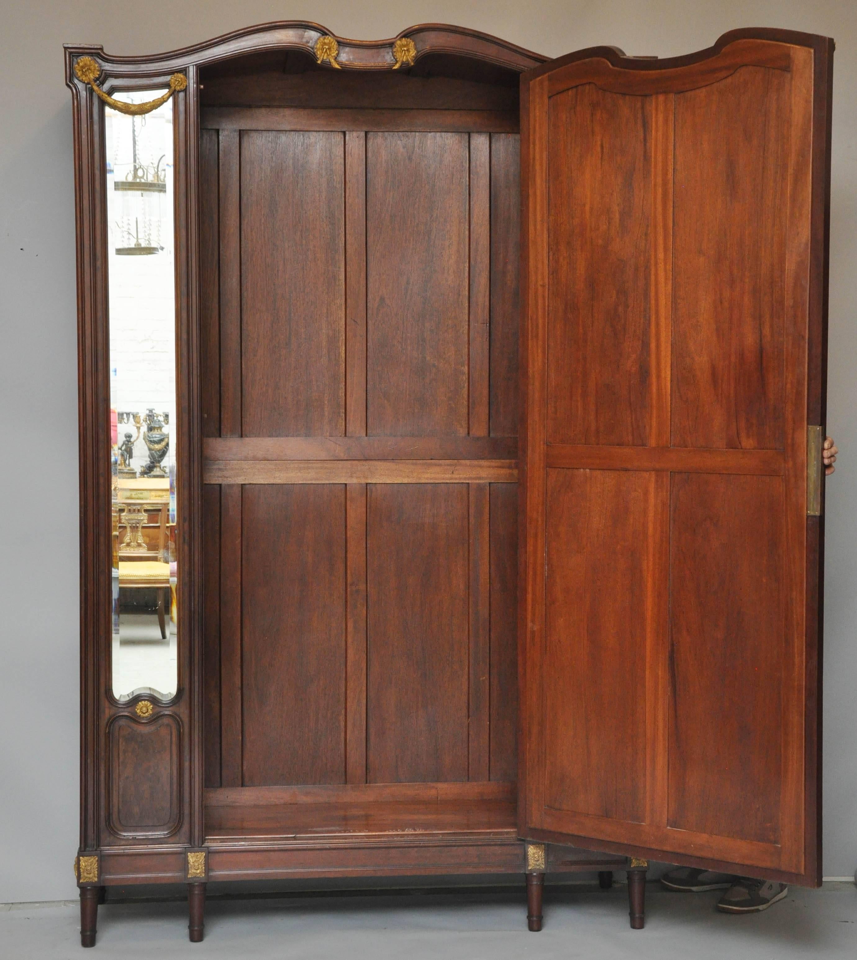 Large Empire Mirrored-Door Armoire with Gilt Bronze Mounts, France, 1860 In Good Condition For Sale In Chicago, IL