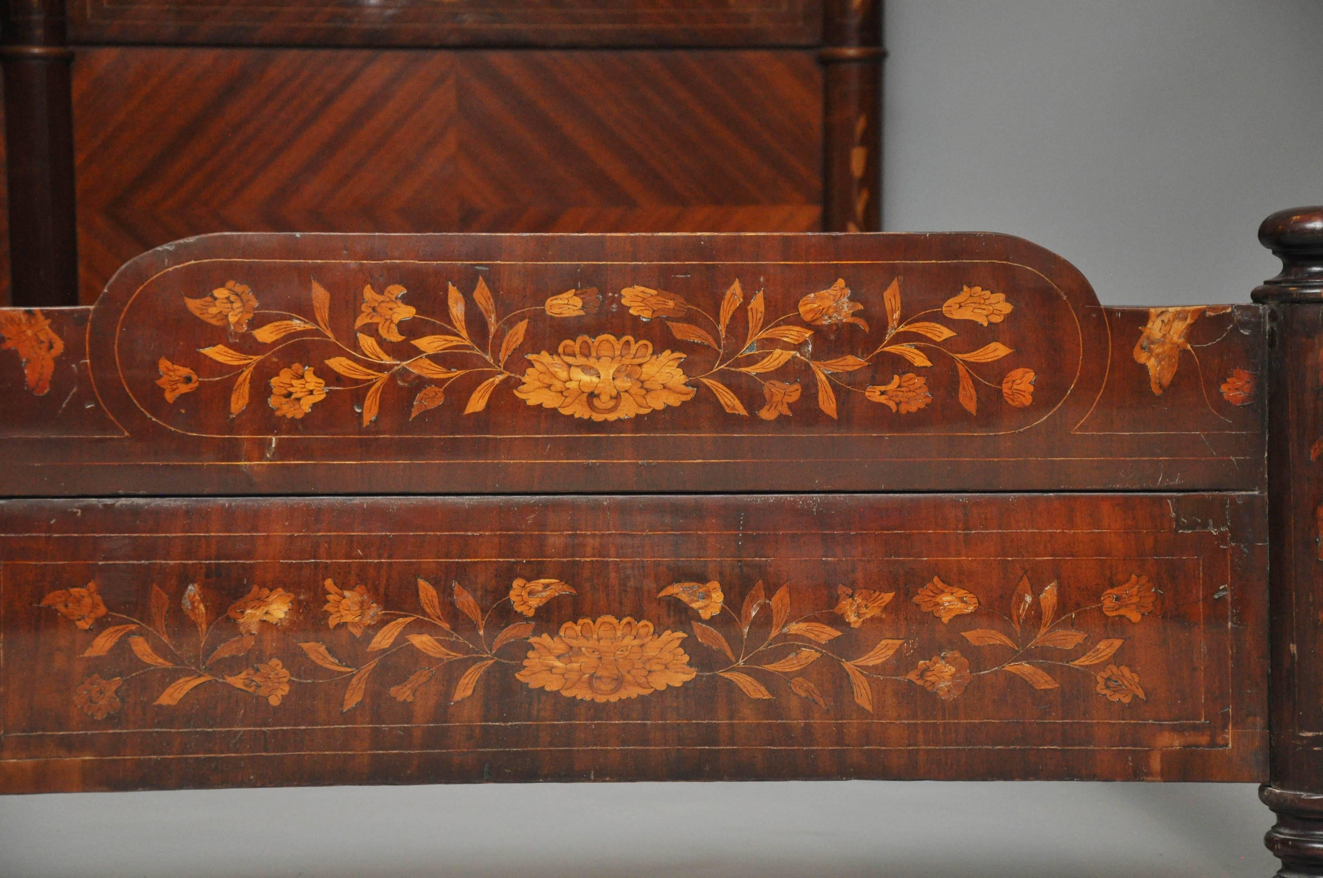 Inlay 18th Century Dutch Marquetry King-Size Bed For Sale