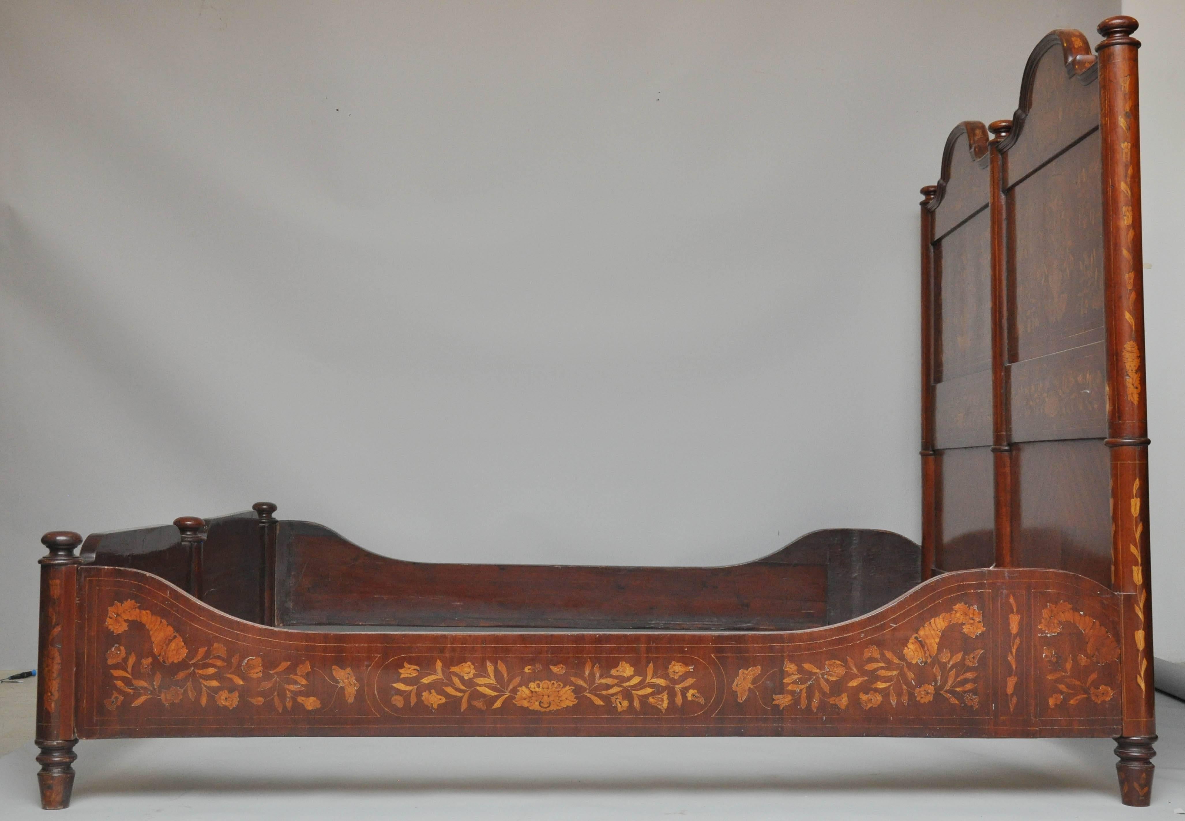 Fruitwood 18th Century Dutch Marquetry King-Size Bed For Sale