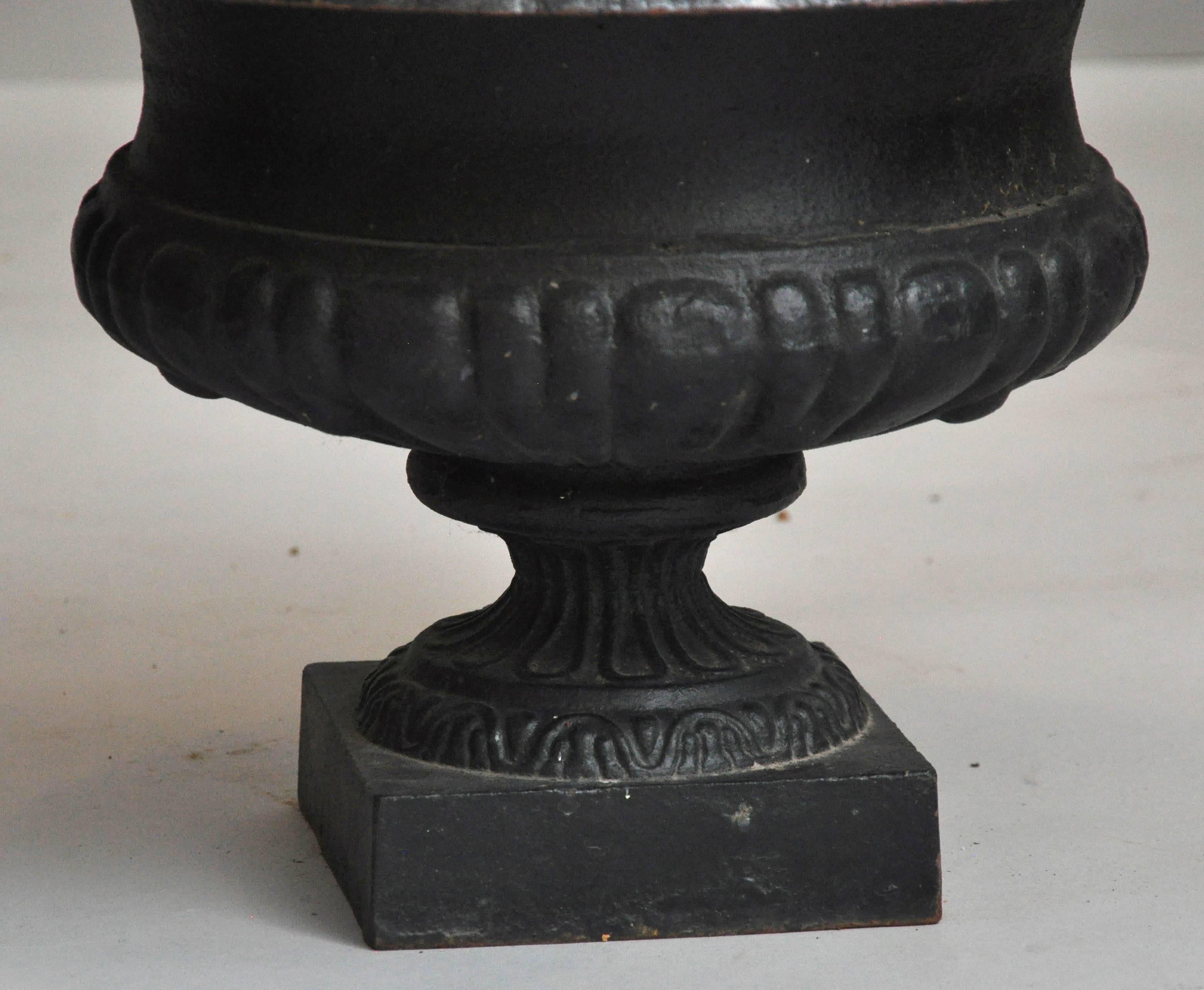 Pair of French Neoclassical Cast Iron Garden Urns In Good Condition For Sale In Chicago, IL
