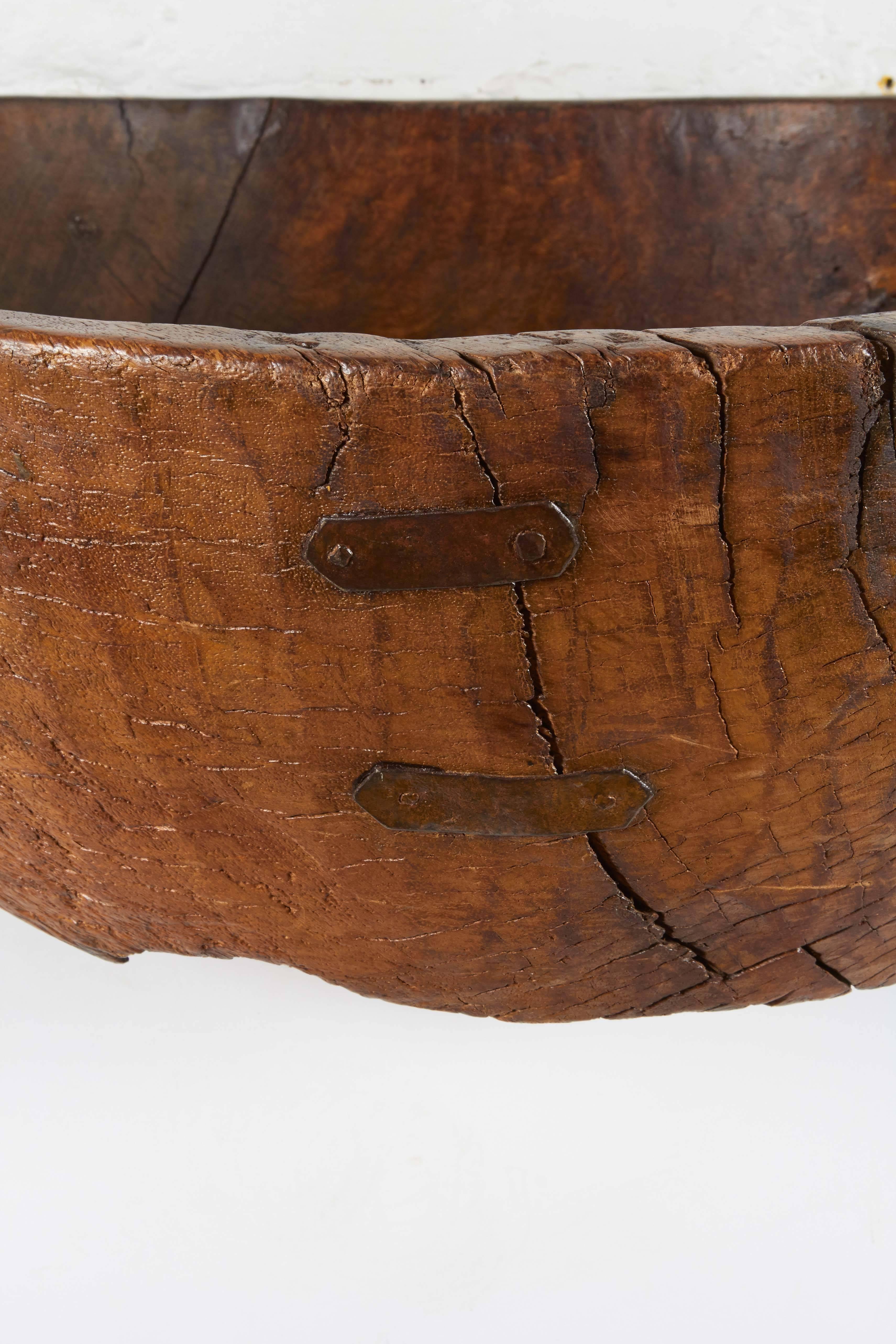 Folk Art Hand-Carved Black Walnut Bowl For Sale