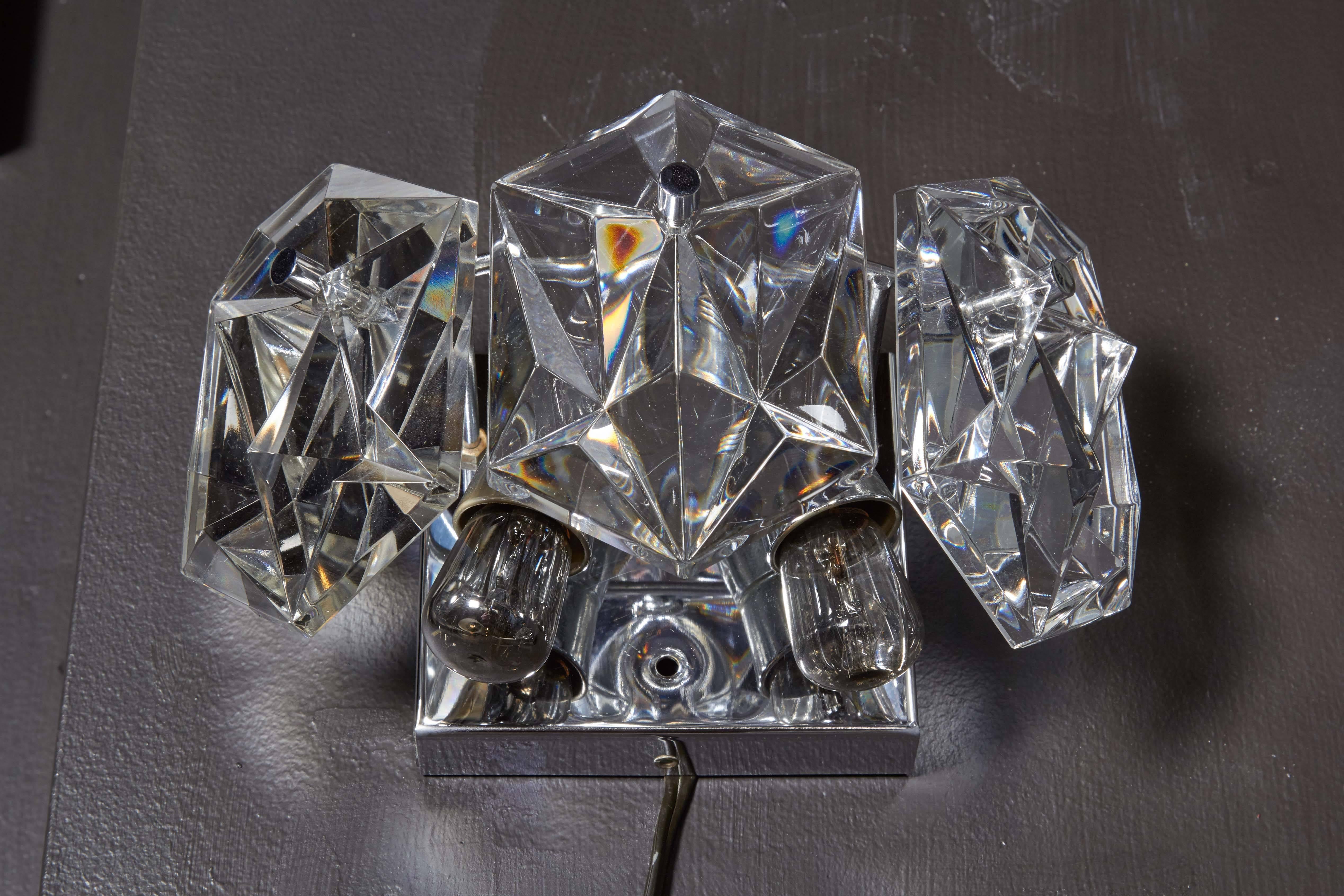 Pair of Petite Faceted Crystal Sconces Designed by Kinkeldey In Excellent Condition In Fort Lauderdale, FL