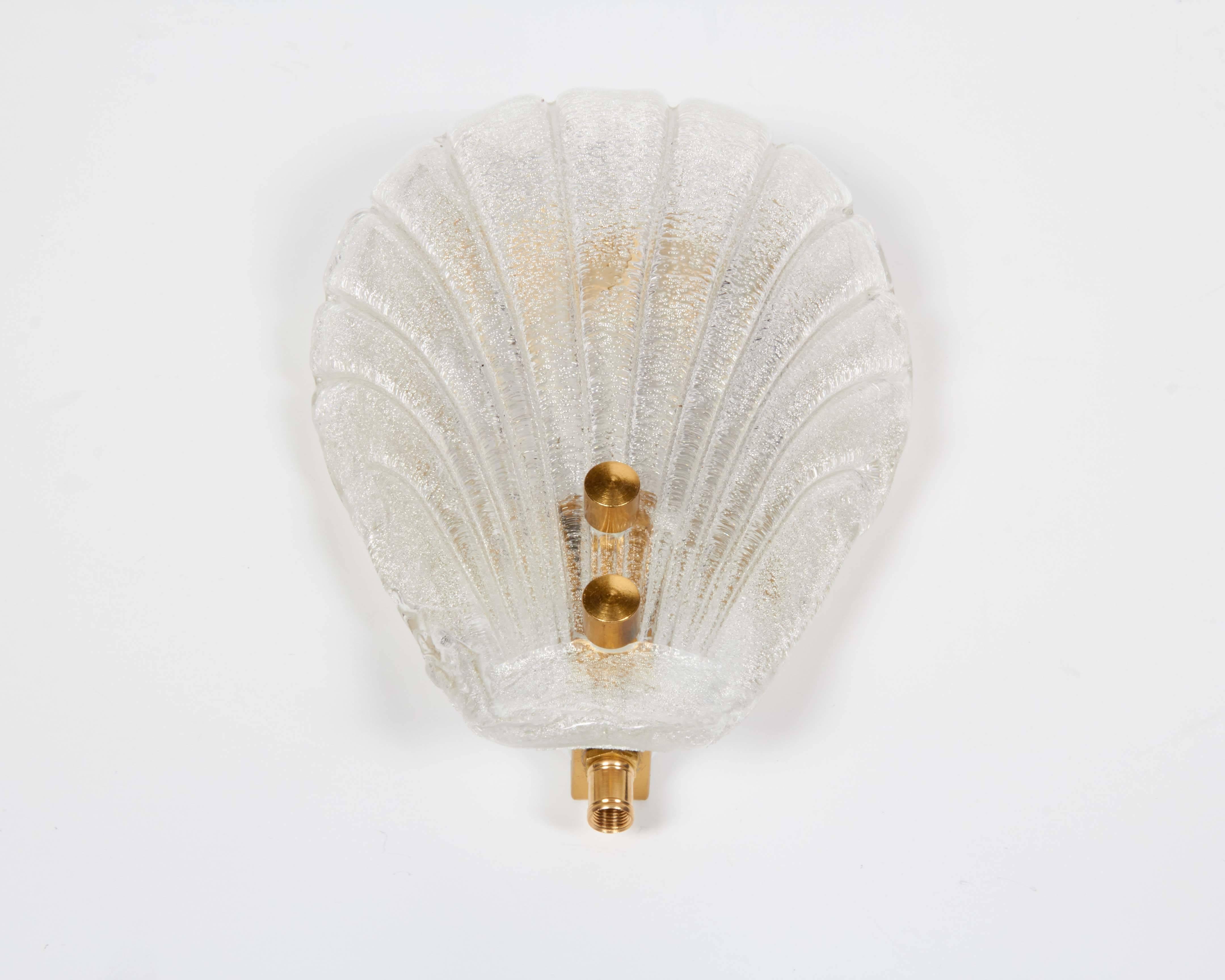 Mid-20th Century Pair of Murano Shell Glass Sconces by Barovier & Toso
