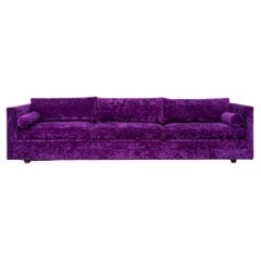 1970s Harvey Probber Attributed Tuxedo Sofa in Purple Velvet, 1x Available