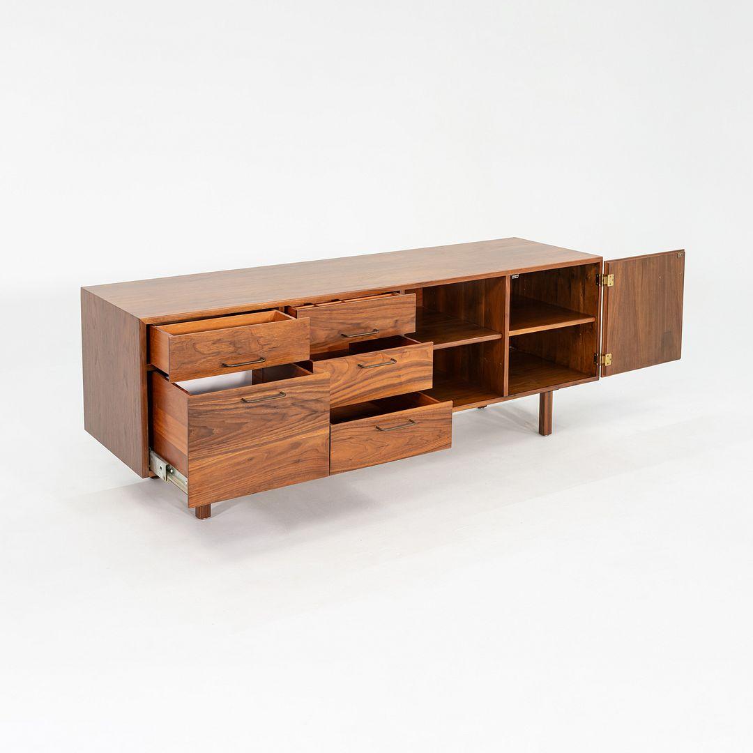 Brass 1970s Jens Risom Design 72 inch Credenza / Cabinet in Walnut For Sale