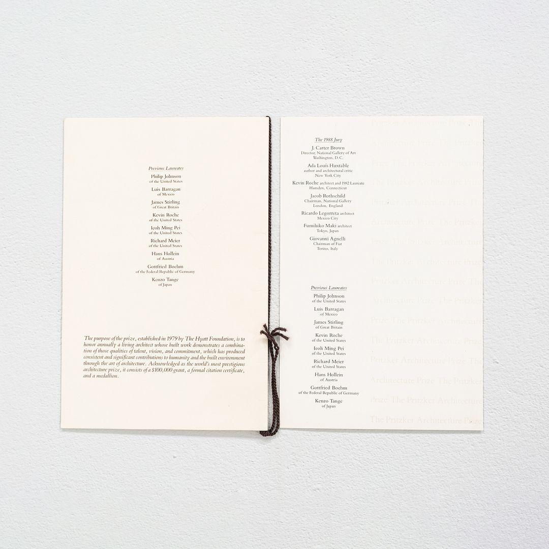 Papier 1988 Programme du prix d'architecture Pritzker de Gordon Bunshaft + invitation en vente