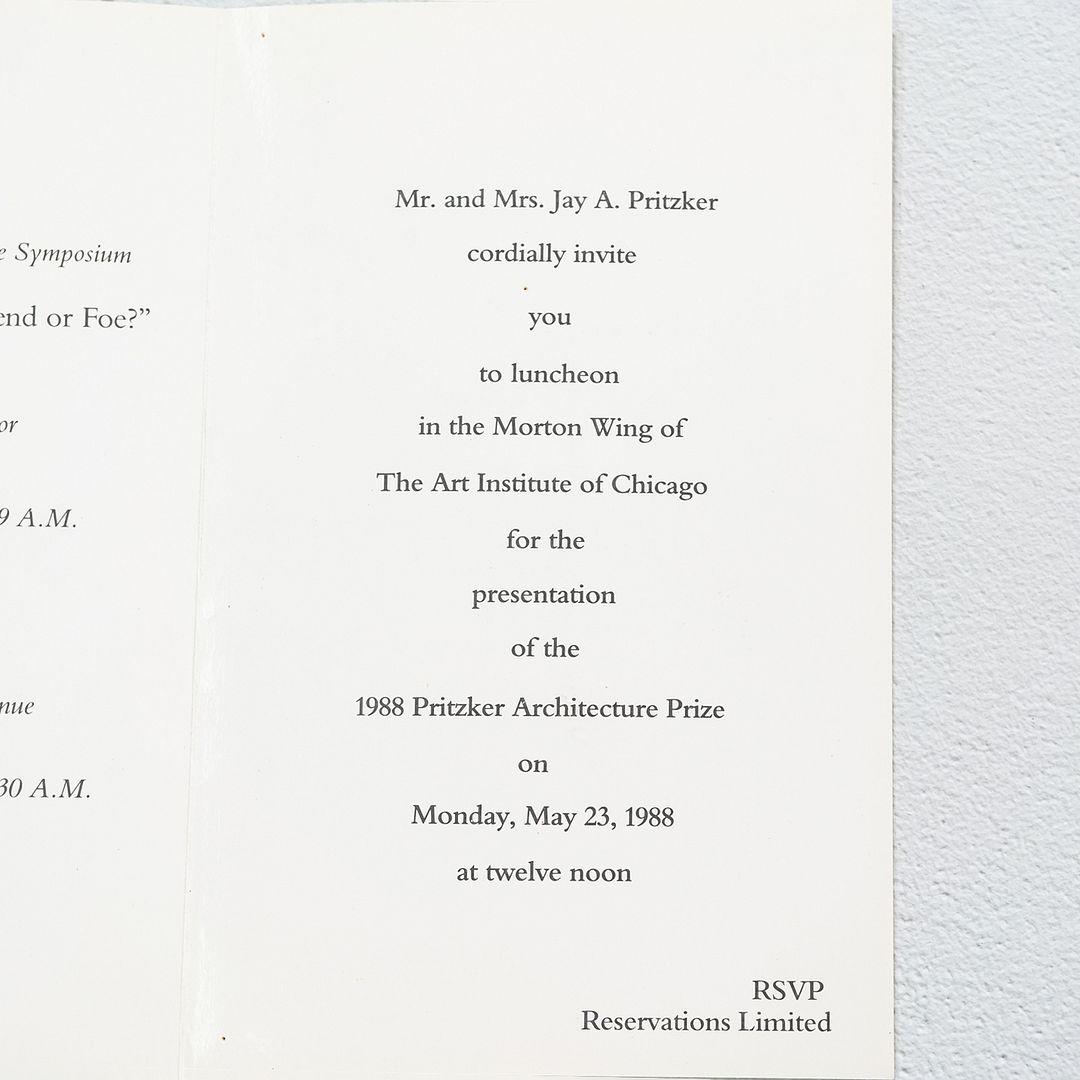 1988 Programme du prix d'architecture Pritzker de Gordon Bunshaft + invitation en vente 1