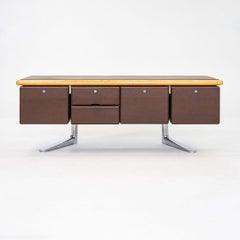 1979 Crédence de direction Warren Platner en Oak Oak, cuir et acier chromé