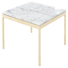1970 Nicos Zographos Series TA.20 Square Side Table in Bronze with Marble Top (Table d'appoint carrée en bronze avec plateau en marbre)
