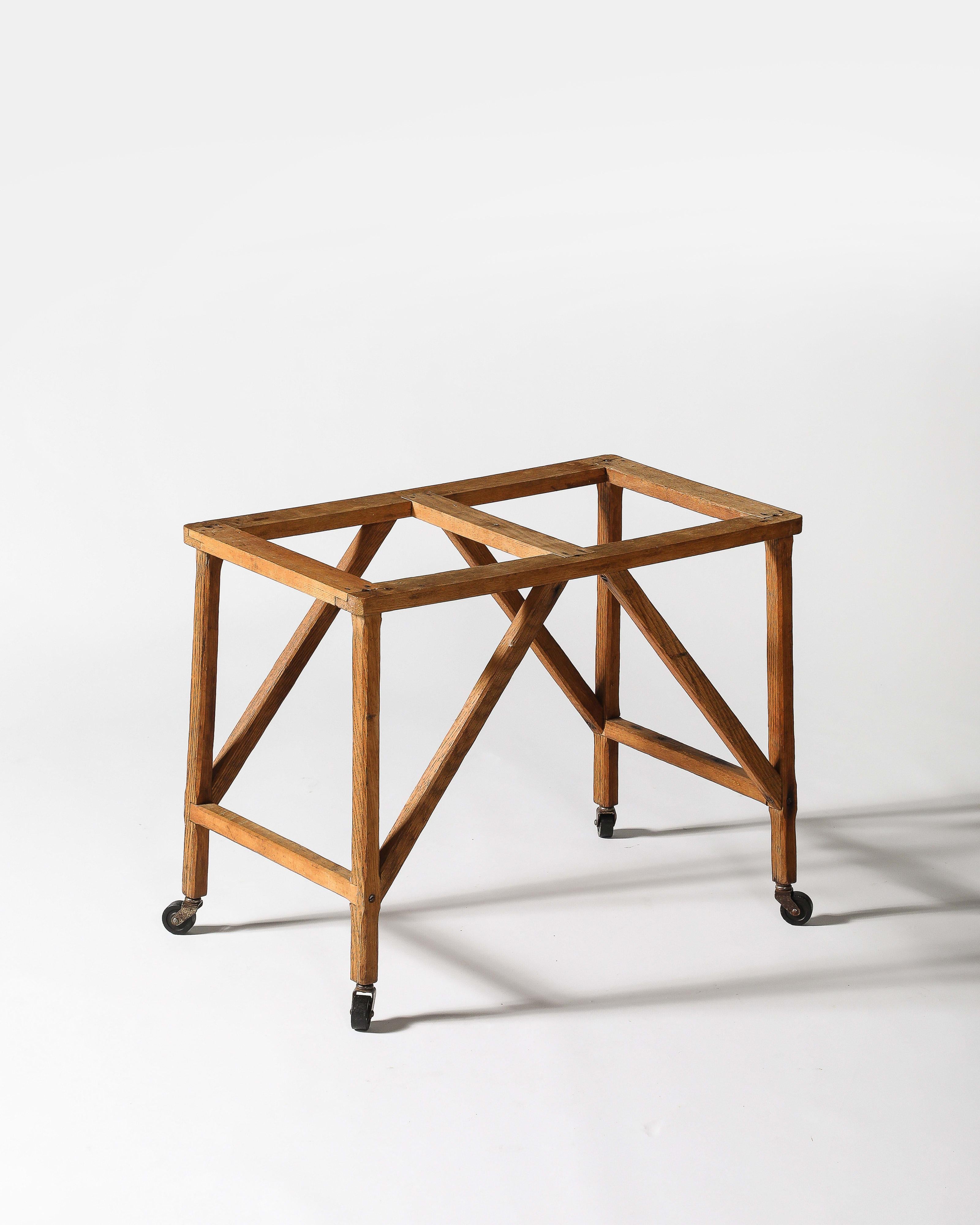 American Oak Table Base with Casters, United States, c. 1950 For Sale