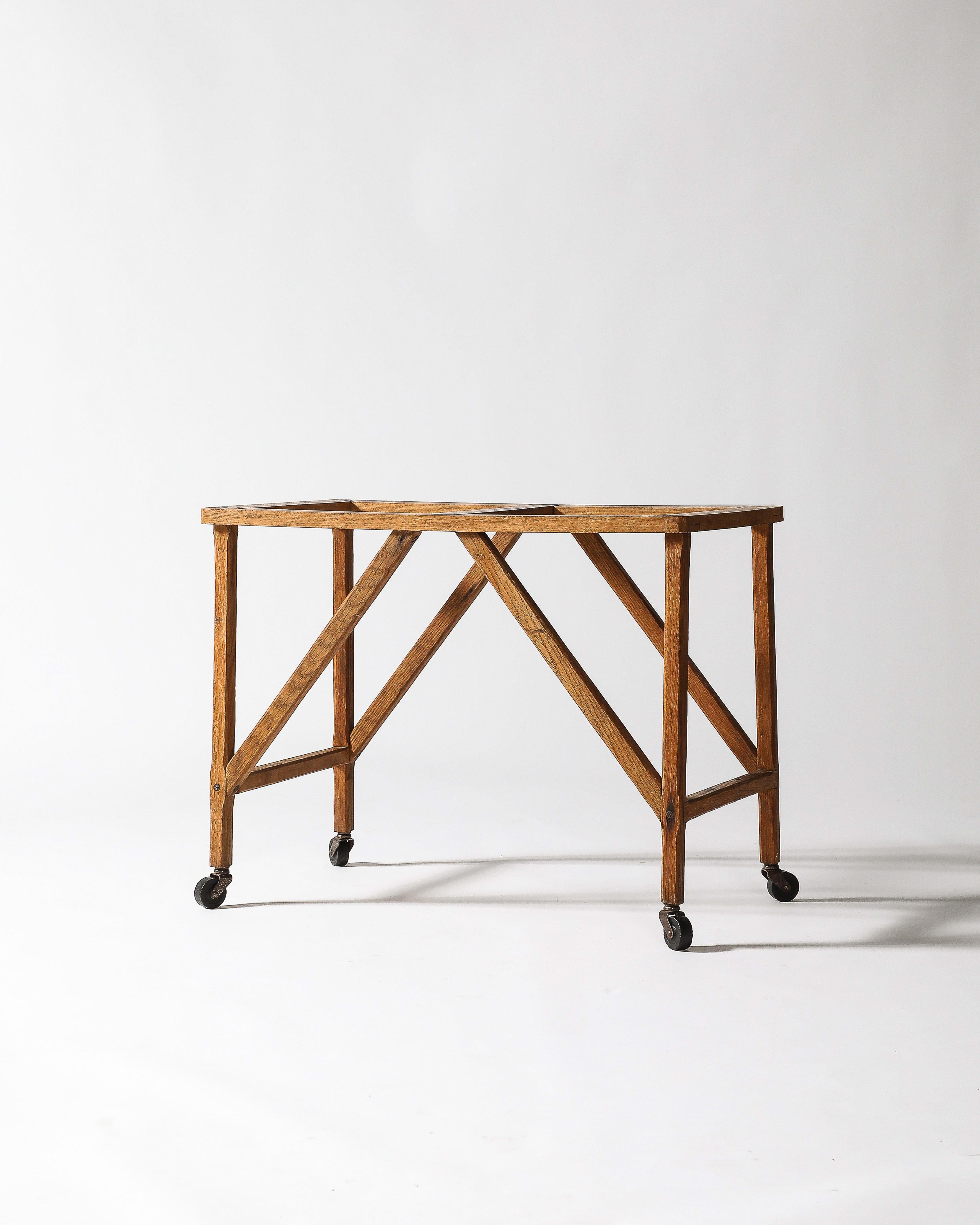 Oak Table Base with Casters, United States, c. 1950 For Sale 3