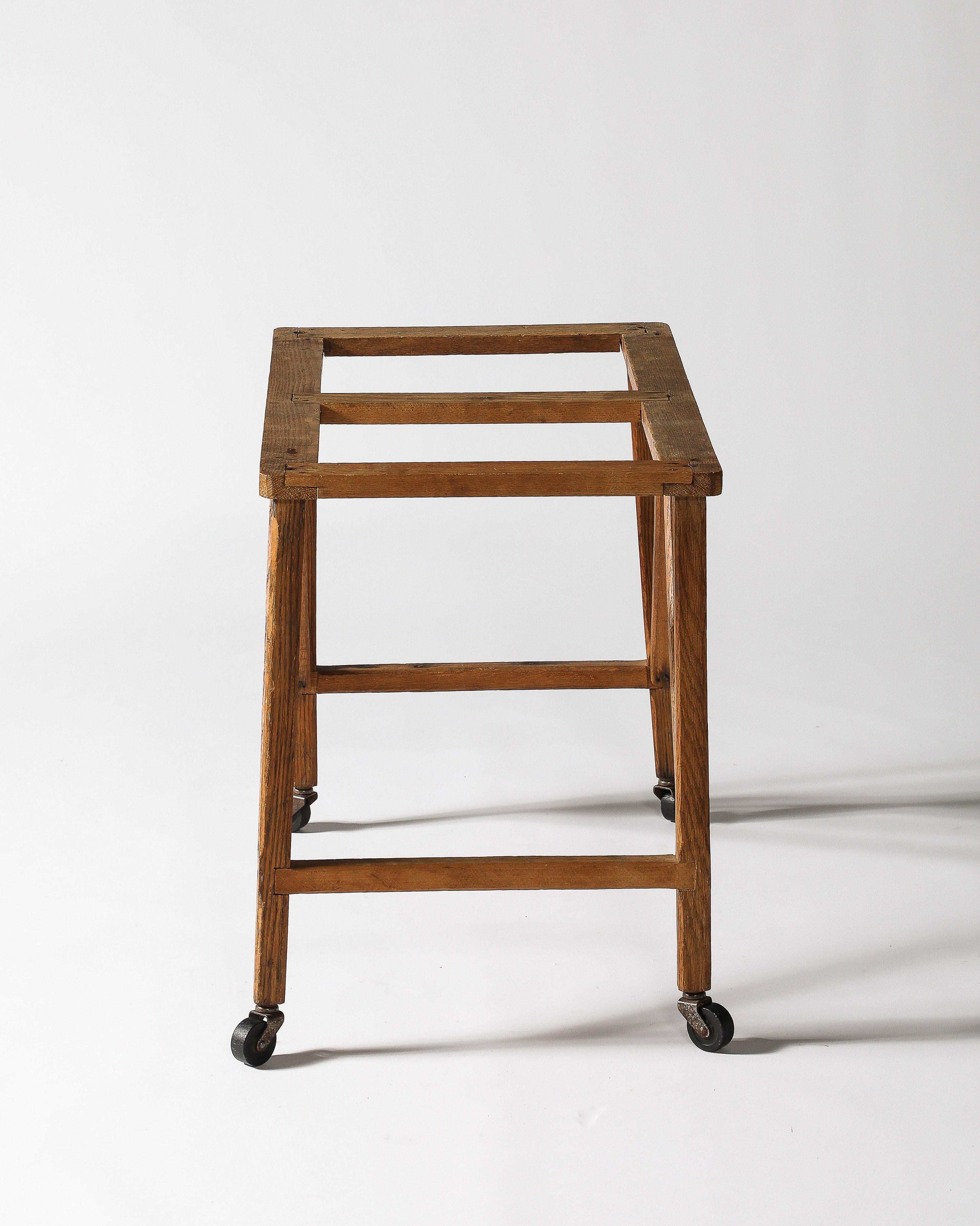 Oak Table Base with Casters, United States, c. 1950 For Sale 6