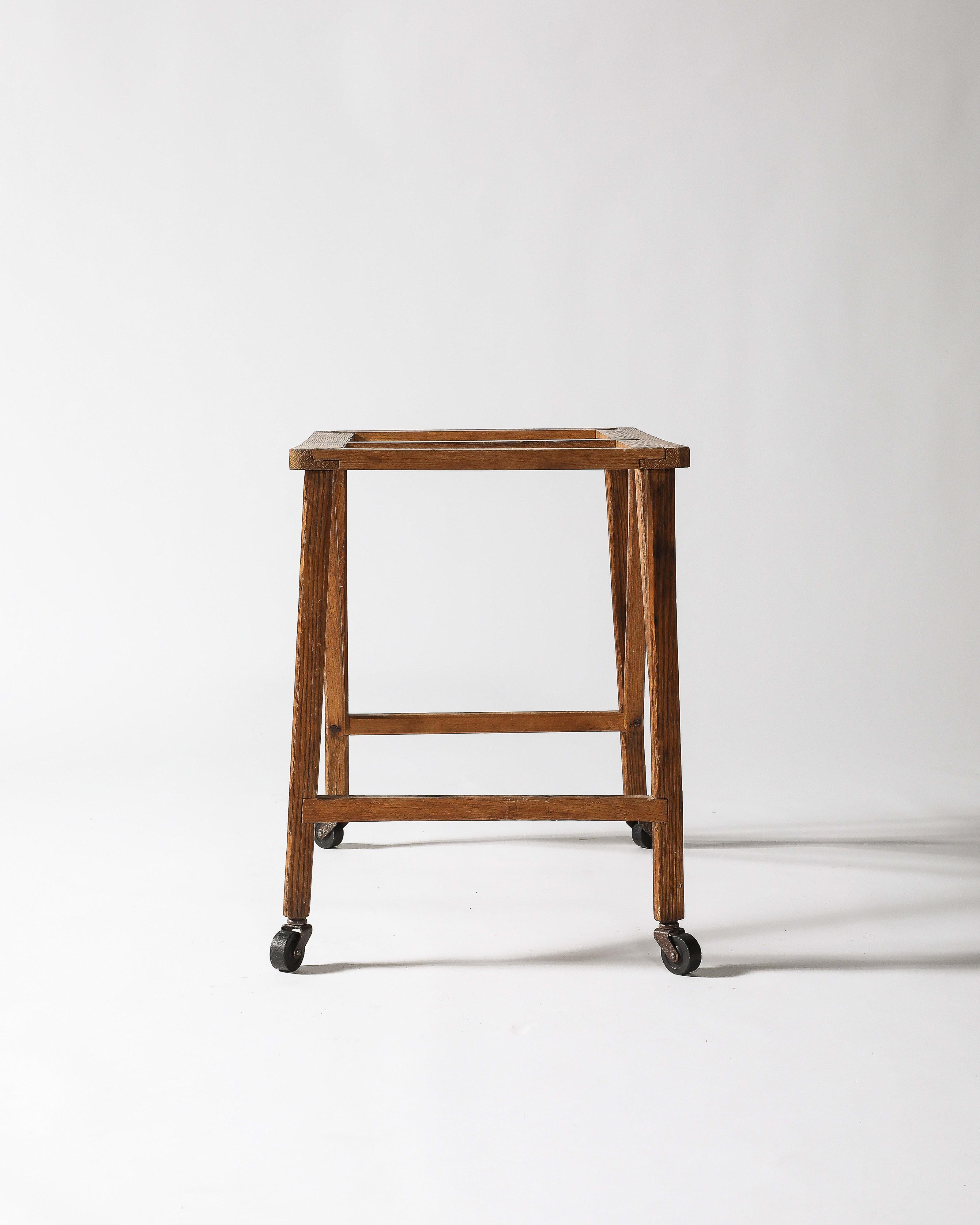 Oak Table Base with Casters, United States, c. 1950 For Sale 7