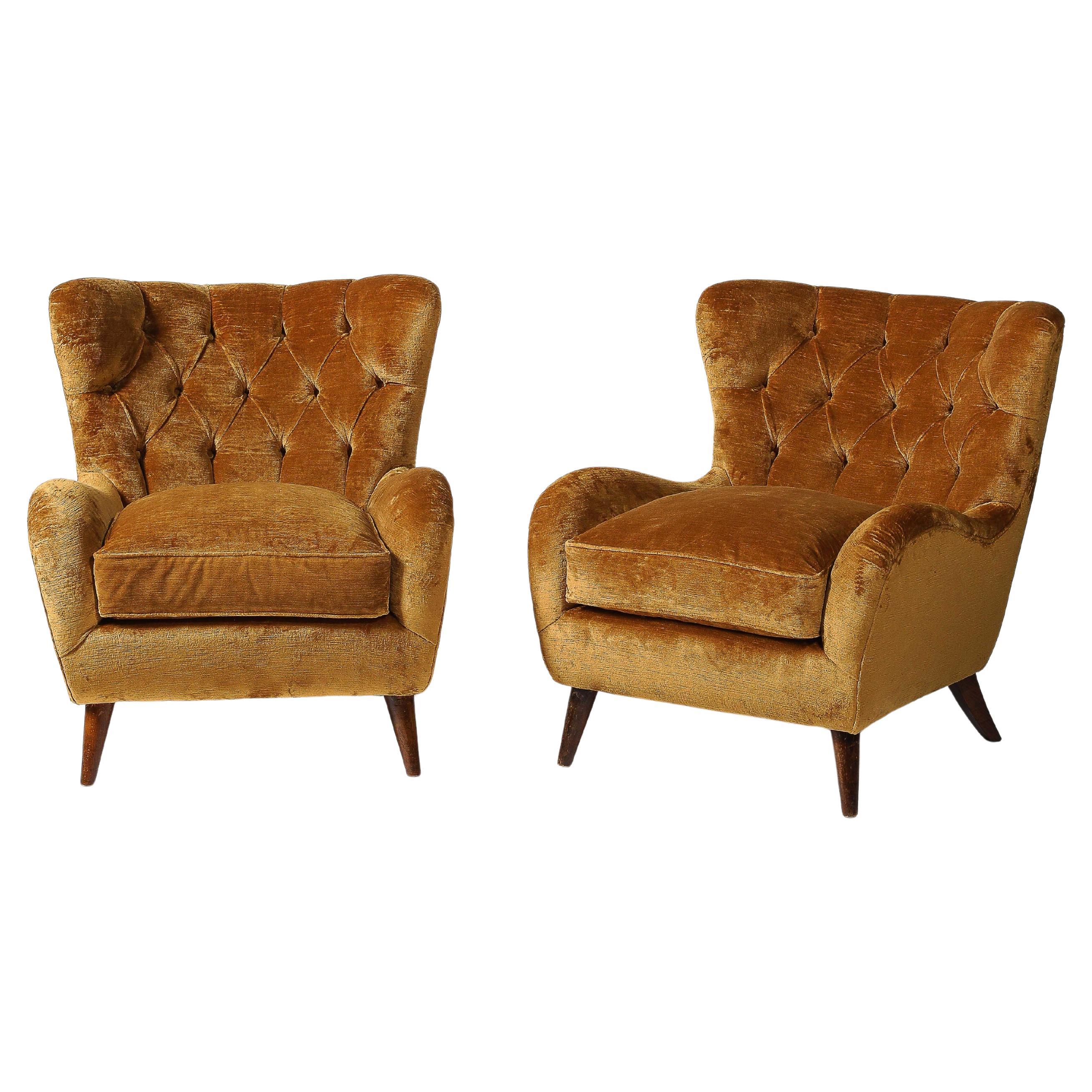 Fauteuil en velours doré touffeté, Italie, c. 1950 en vente